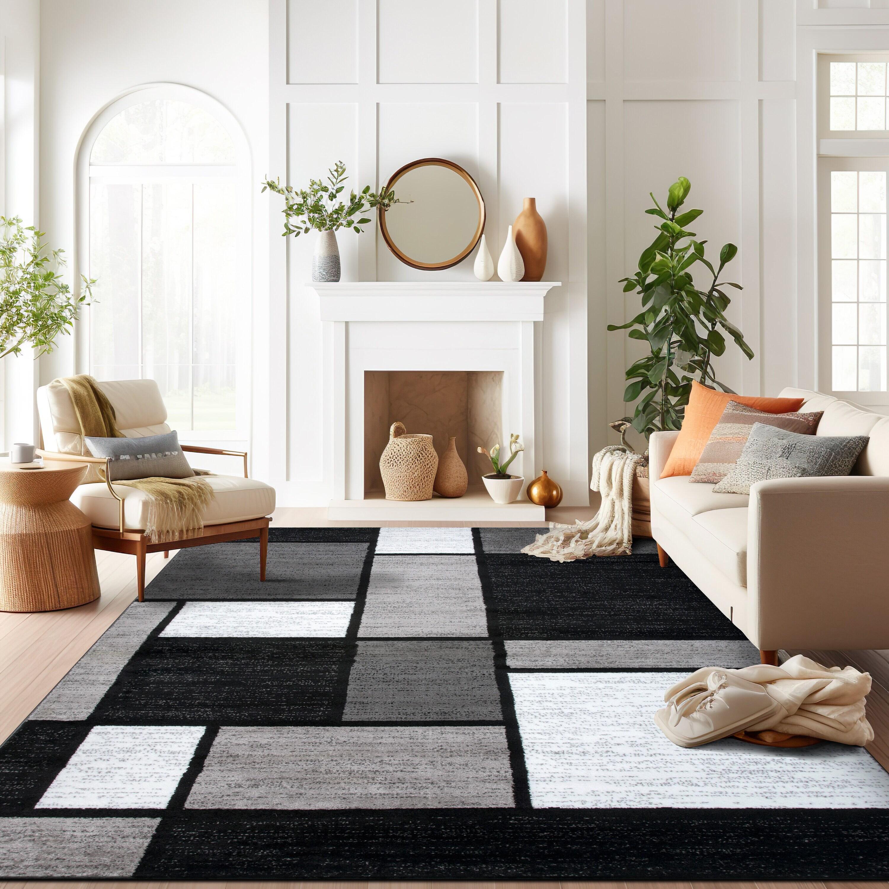 World Rug Gallery Contemporary Modern Boxed Color Block Gray 7'10"x10'2" Area Rug