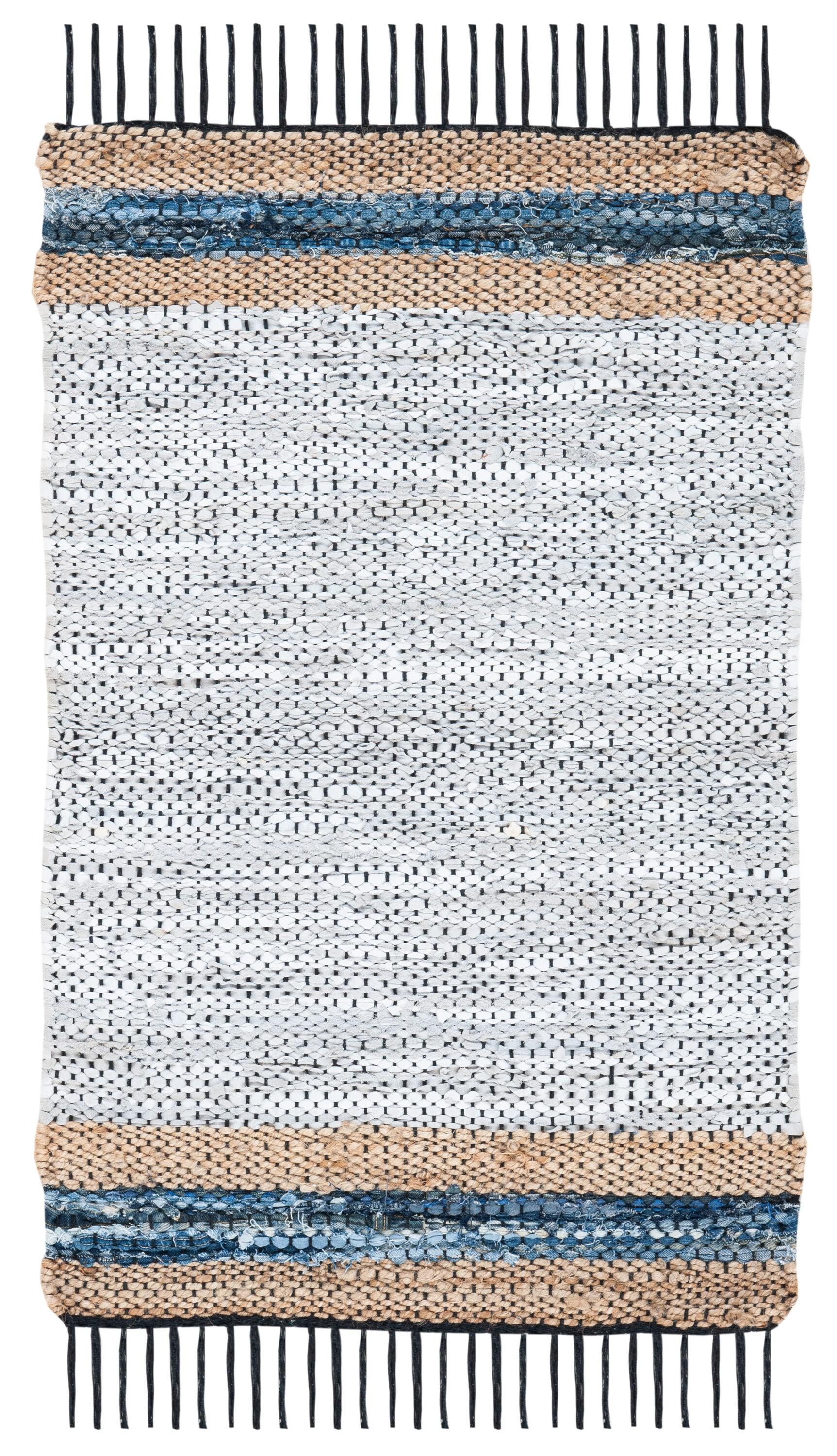 Vintage Leather W/ Fringes VTL602 Hand Woven Indoor Accent Rug - Grey/Natural - 2'x3' - Safavieh