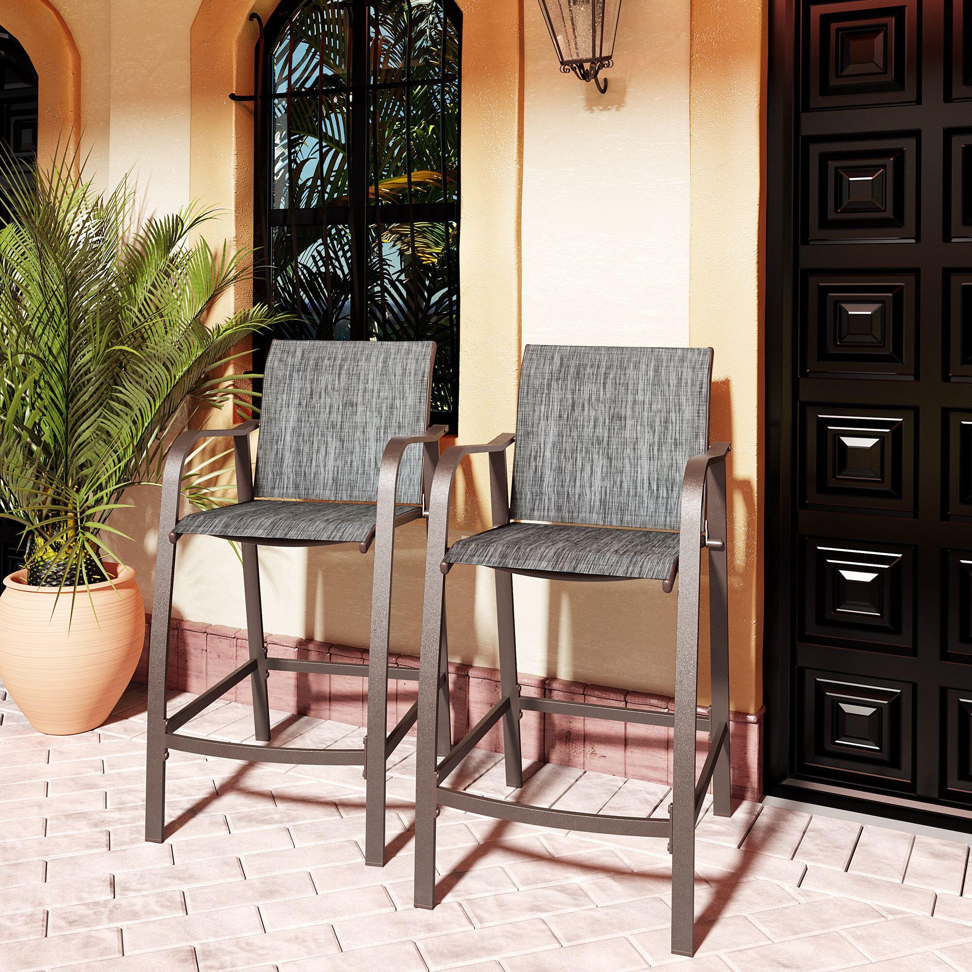 Pellebant Set of 2 Outdoor Counter Height Bar Stools  Aluminum Patio Bar Chairs,Espresso