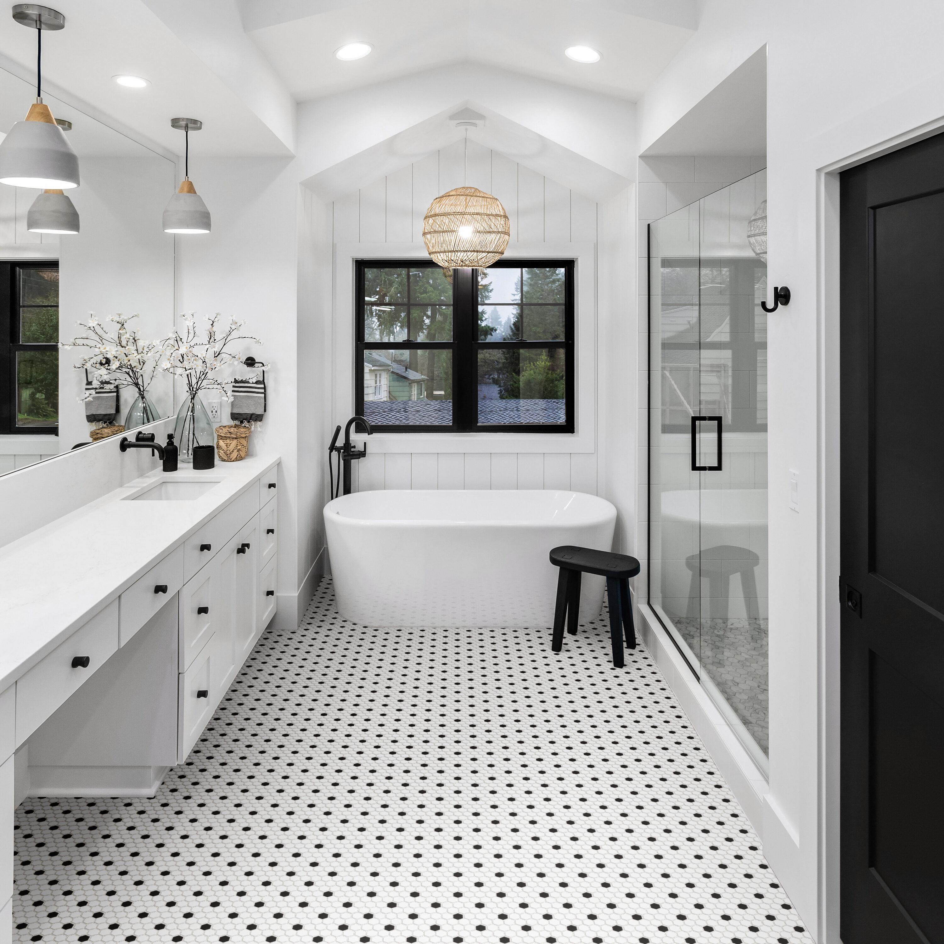 Madison 1" Hex Matte Cool White with Black Dot 10-1/4" x 11-7/8" Porcelain Mosaic Tile