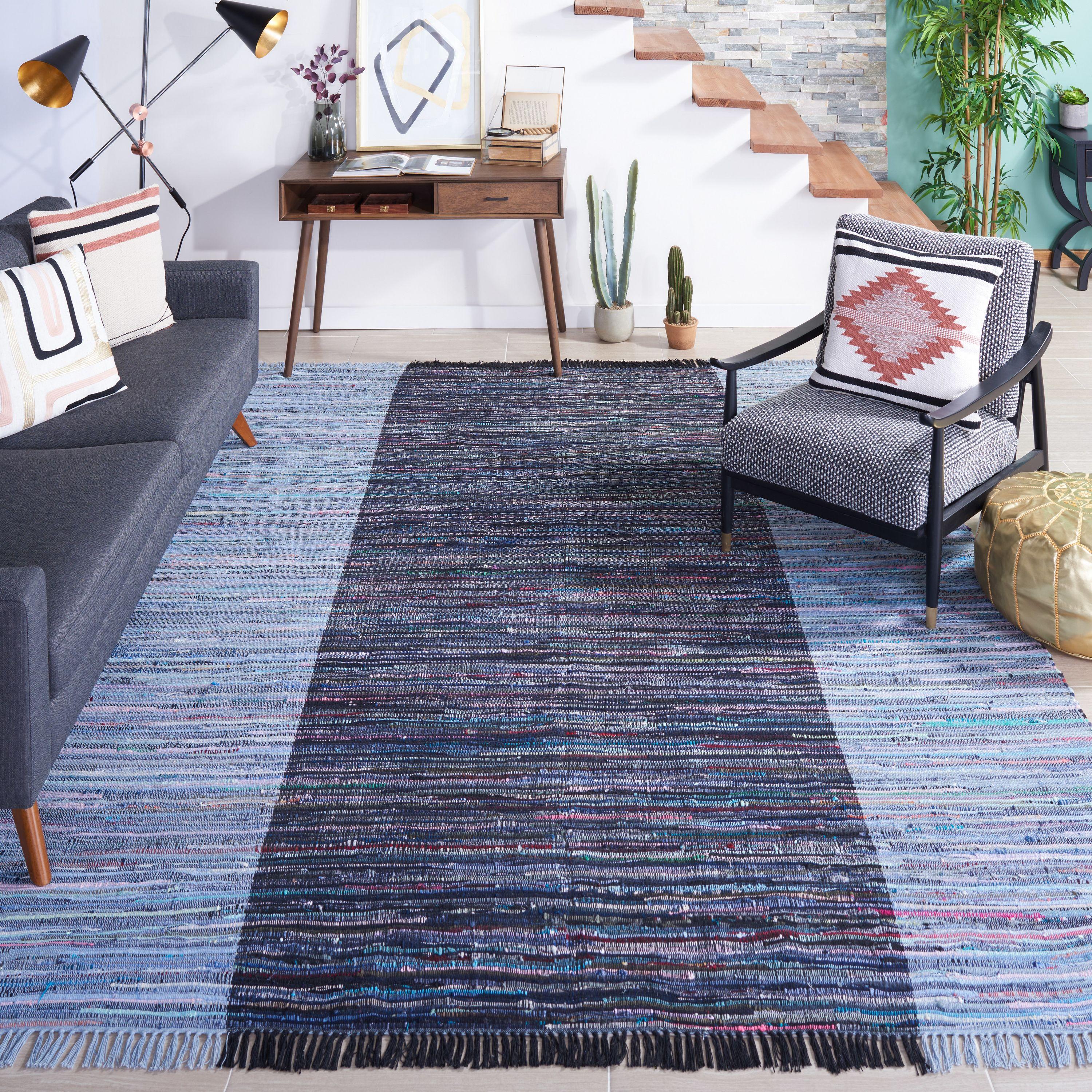 Rag Area Rug RAR122 Hand Woven Area Rug - Navy/Blue - 8'9"x11'9" - Safavieh.