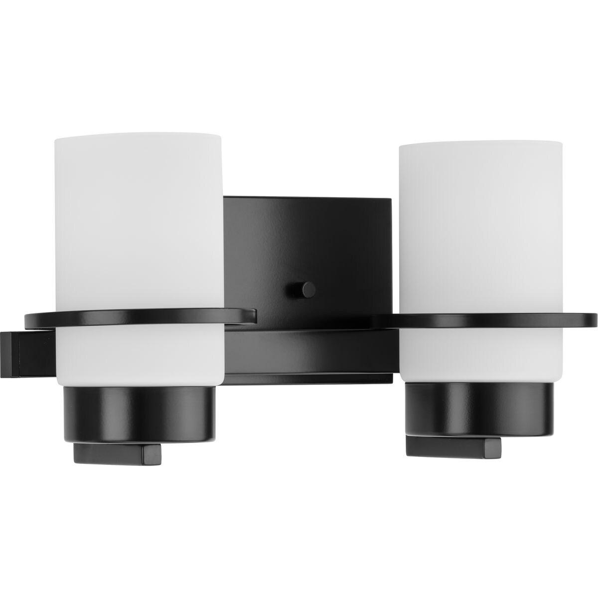 Progress Lighting Reiss Collection 2-Light Vanity Light in Matte Black with White Glass Shade