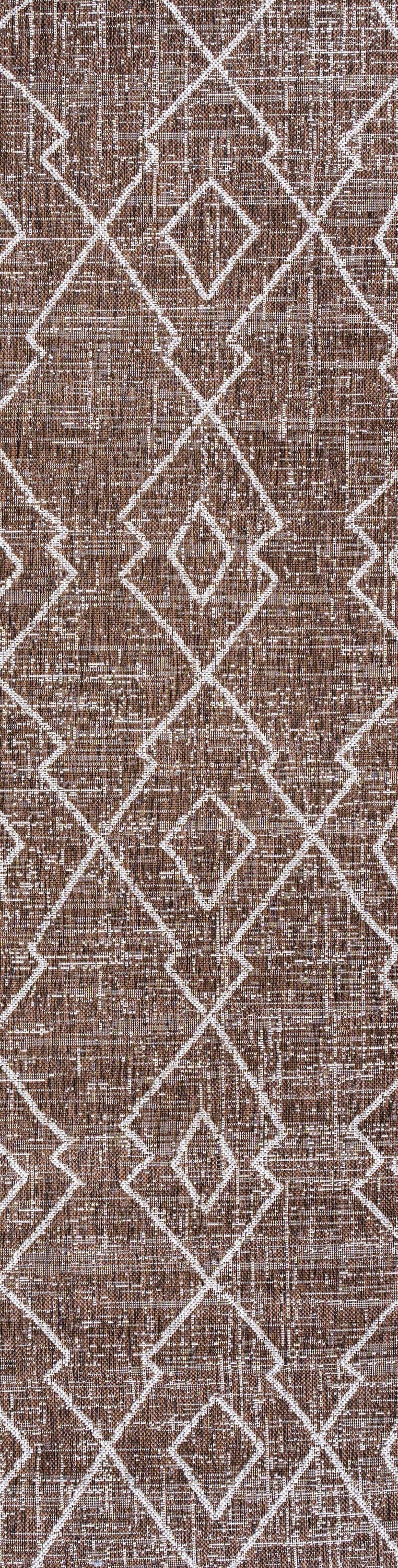 2'x10' Carwa Diamond Trellis Indoor/Outdoor Runner Rug, Brown/Beige - JONATHAN Y