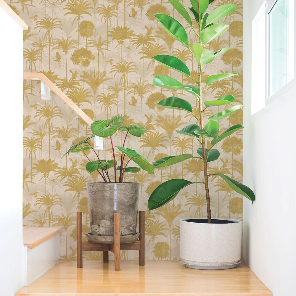Tempaper Royal Palm Metallic Gold Peel and Stick Wallpaper, 20.5" x 16.5'