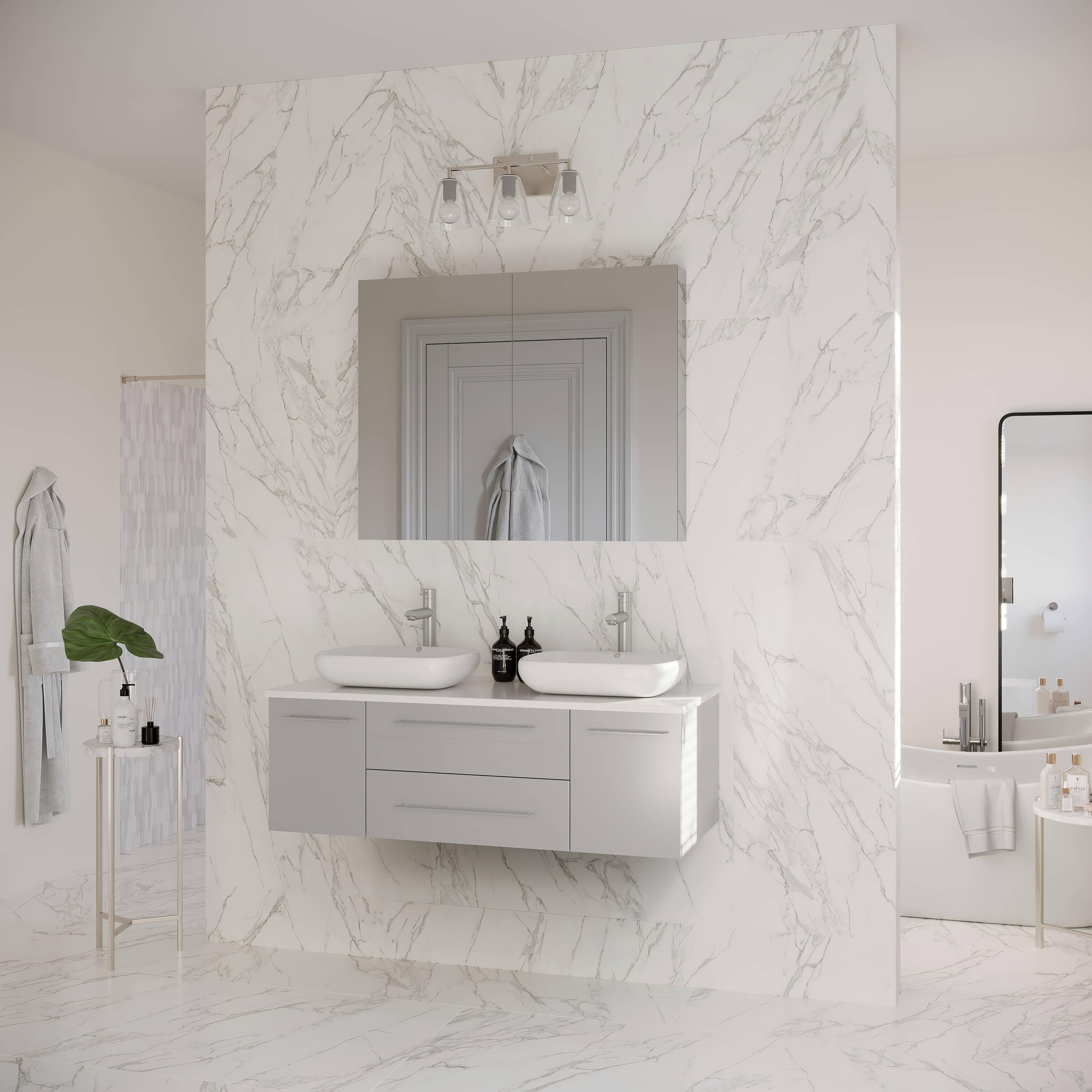 Fresca Lucera 48" Wall Mount Double Vessel Sink Bathroom Vanity with Medicine Cabinet