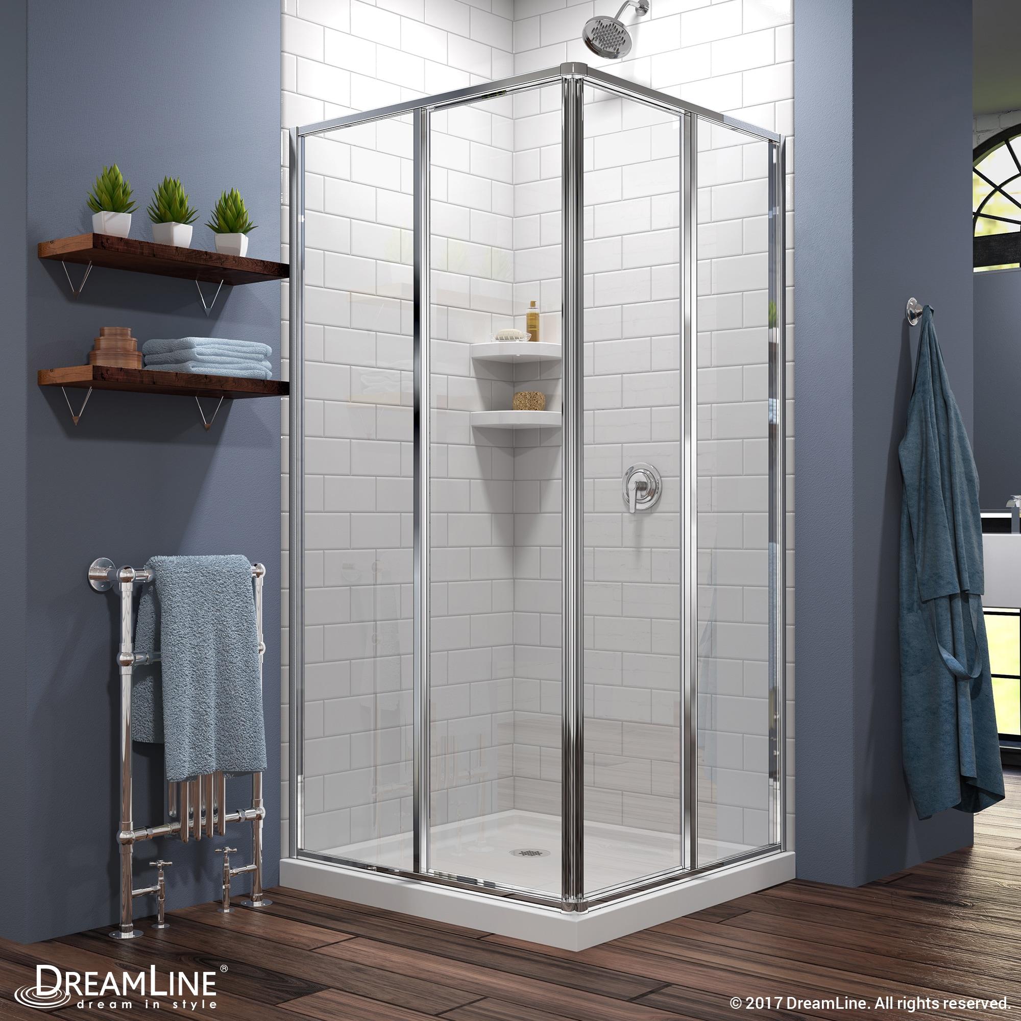 Cornerview 36" x 74.75" Framed Square Sliding Shower Enclosure with Base Included