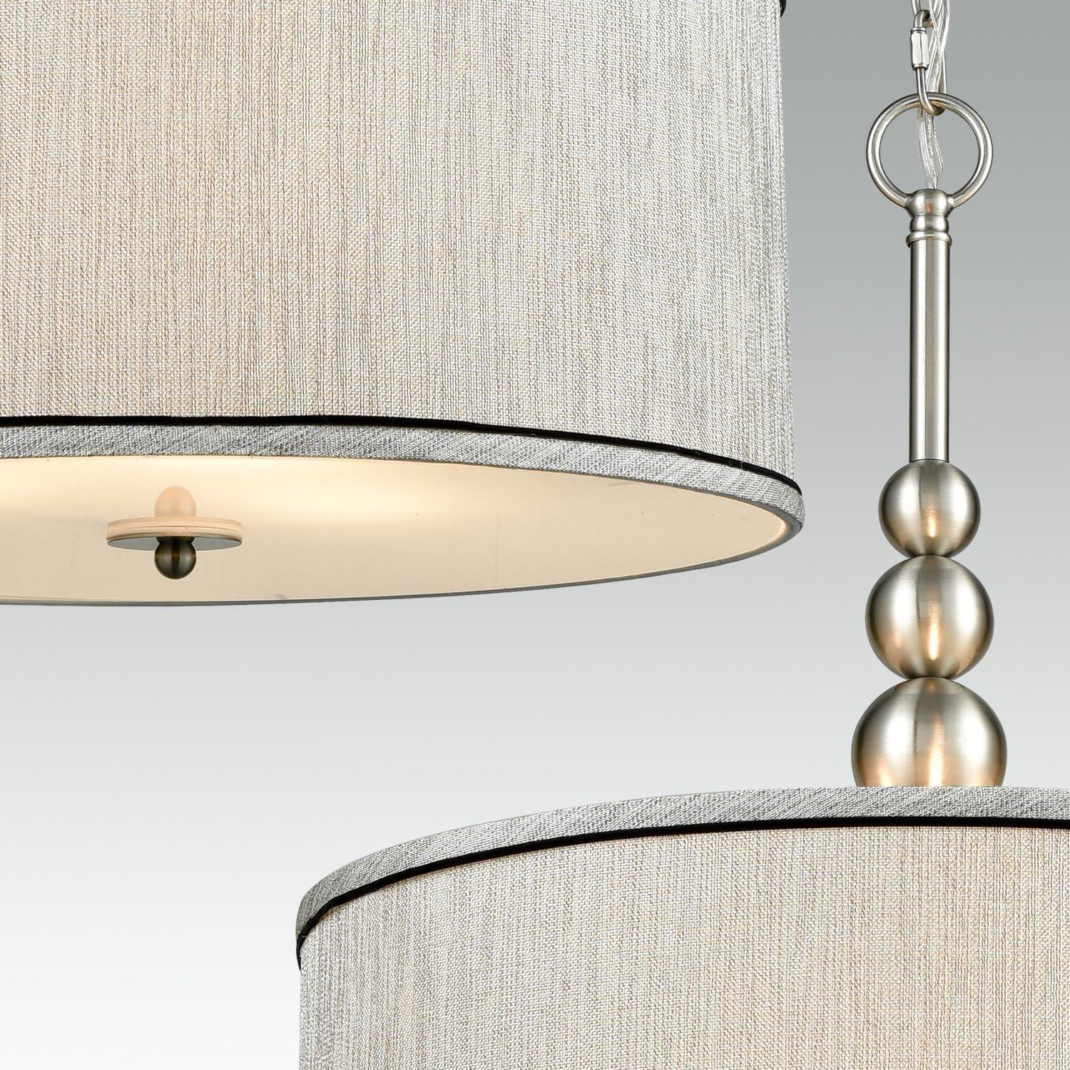 Claxy 3-Light Brushed Nickel Pendant Light with Drum Grey Linen Shade