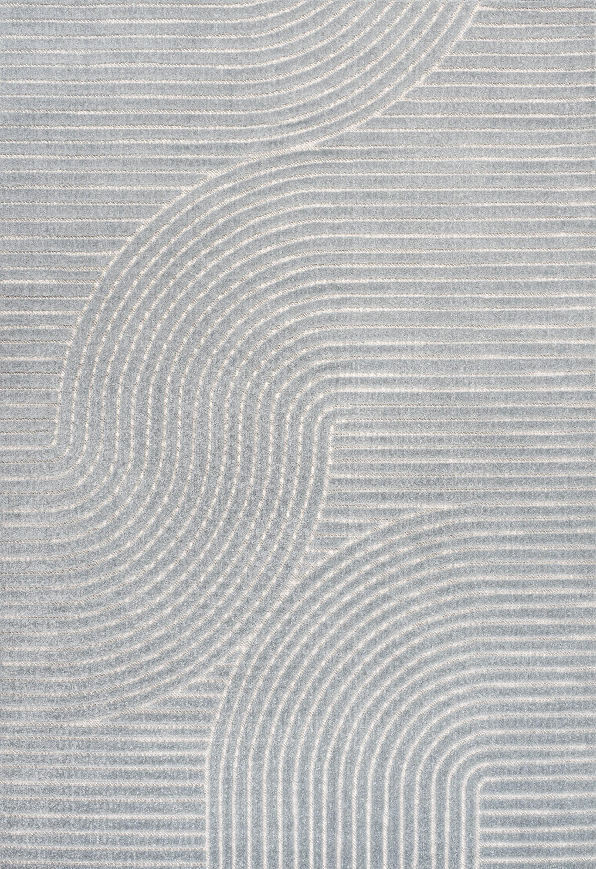 JONATHAN Y Hallie High-Low Minimalist Curve Geometric Light Blue/Cream 4 ft. x 6 ft. Indoor/Outdoor Area Rug