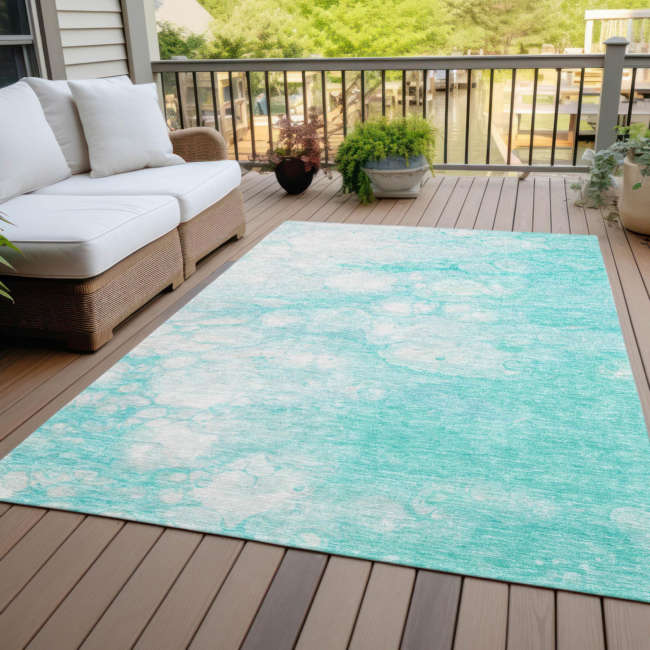 Addison Rugs Chantille Indoor/Outdoor Transitional Abstract Aqua Washable Rectangle Rug, 2'6" x 3'10"