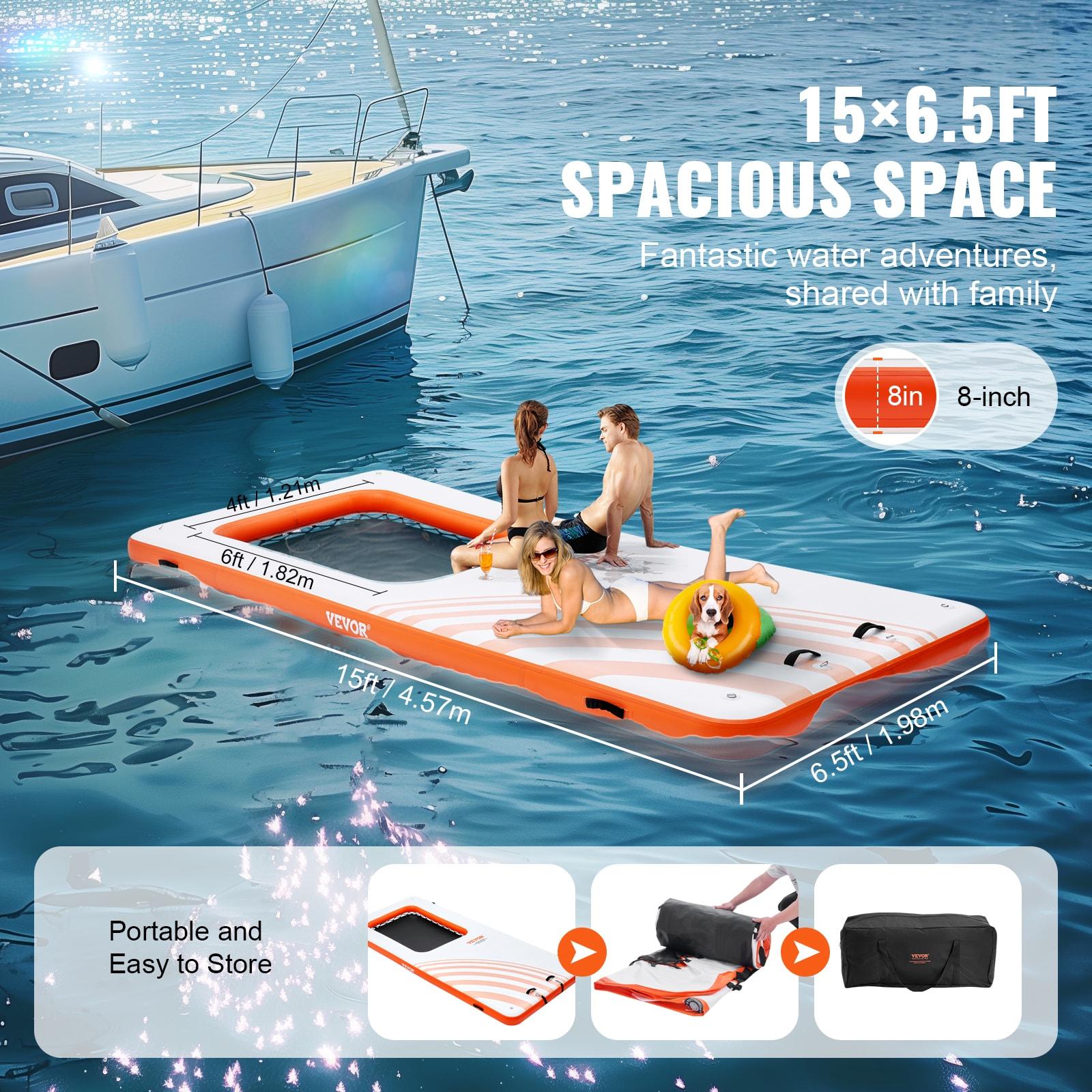 Stellweilan Tessberg 15x6.5FT Inflatable Dock Platform with 4*6FT Trampoline Mesh Pool, Floating Platform Water Mat