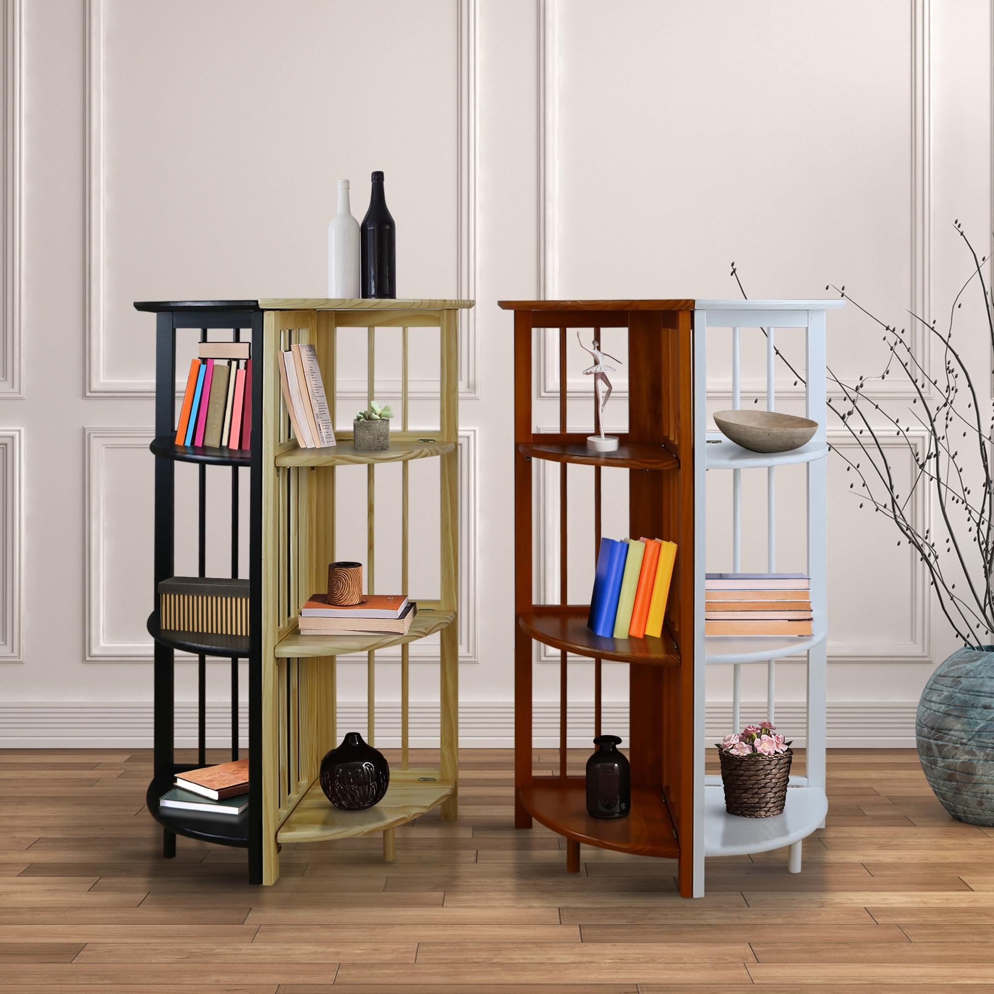 Casual Home 4-Shelf Corner Folding Bookcase-Color:Natural