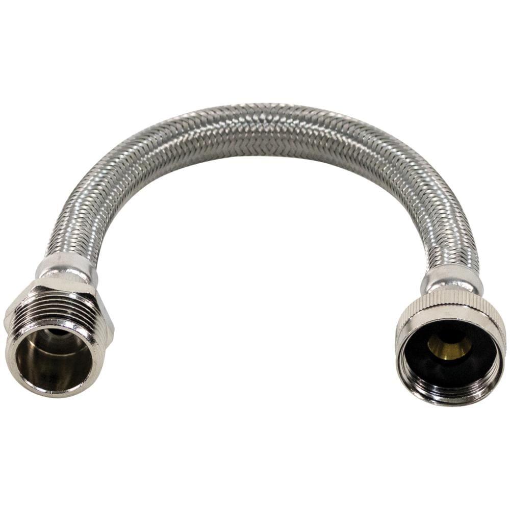 Certified Appliance Accessories® Braided Stainless Steel Water-Inlet Hose, 3/4 In. FGH x 3/4 In. MGH, 1 Ft. in Silver