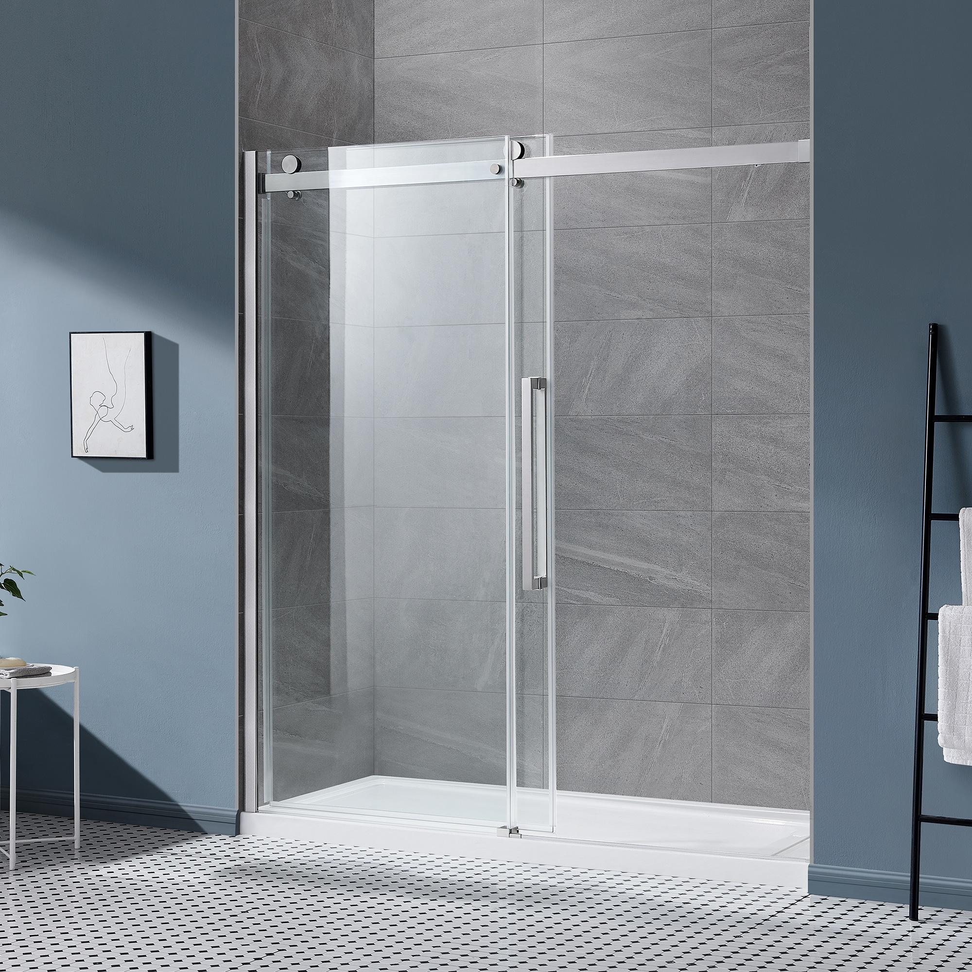 OVE Decors Bel Soft Close Satin nickel 72-in W x 78.75-in H Frameless Clear Glass Sliding Soft Close Shower door