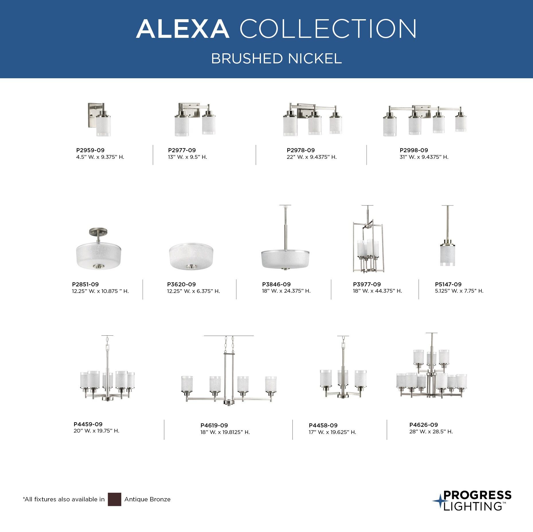 Progress Lighting Alexa Collection 4-Light Bath Fixture, Brushed Nickel, White Linen Glass Shade