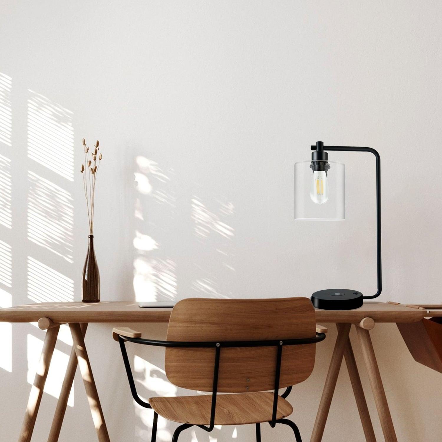 19" Clear Table Lamp with Wireless Charger and Glass Shade