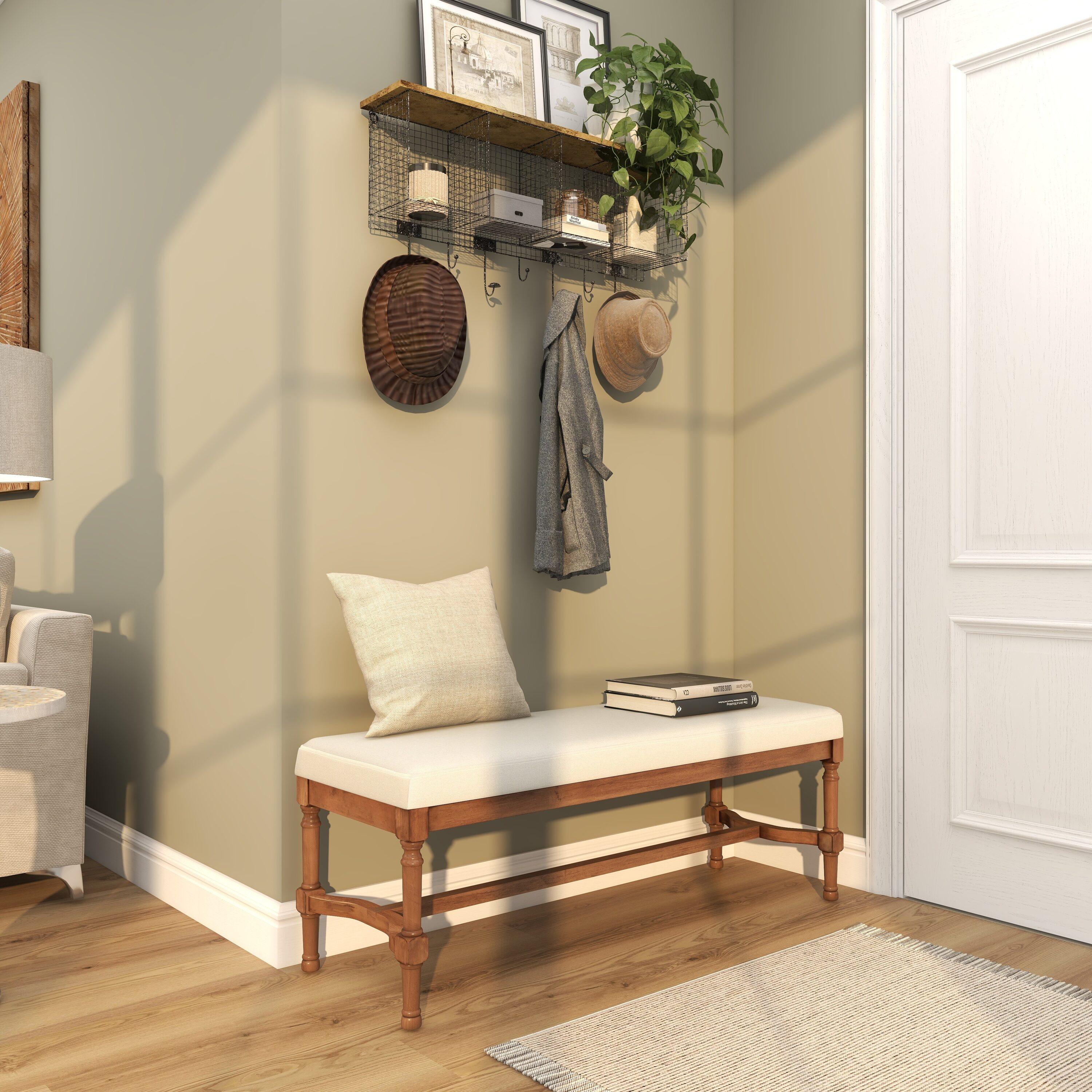 DecMode Wood Bench with Burlap Seat, Brown