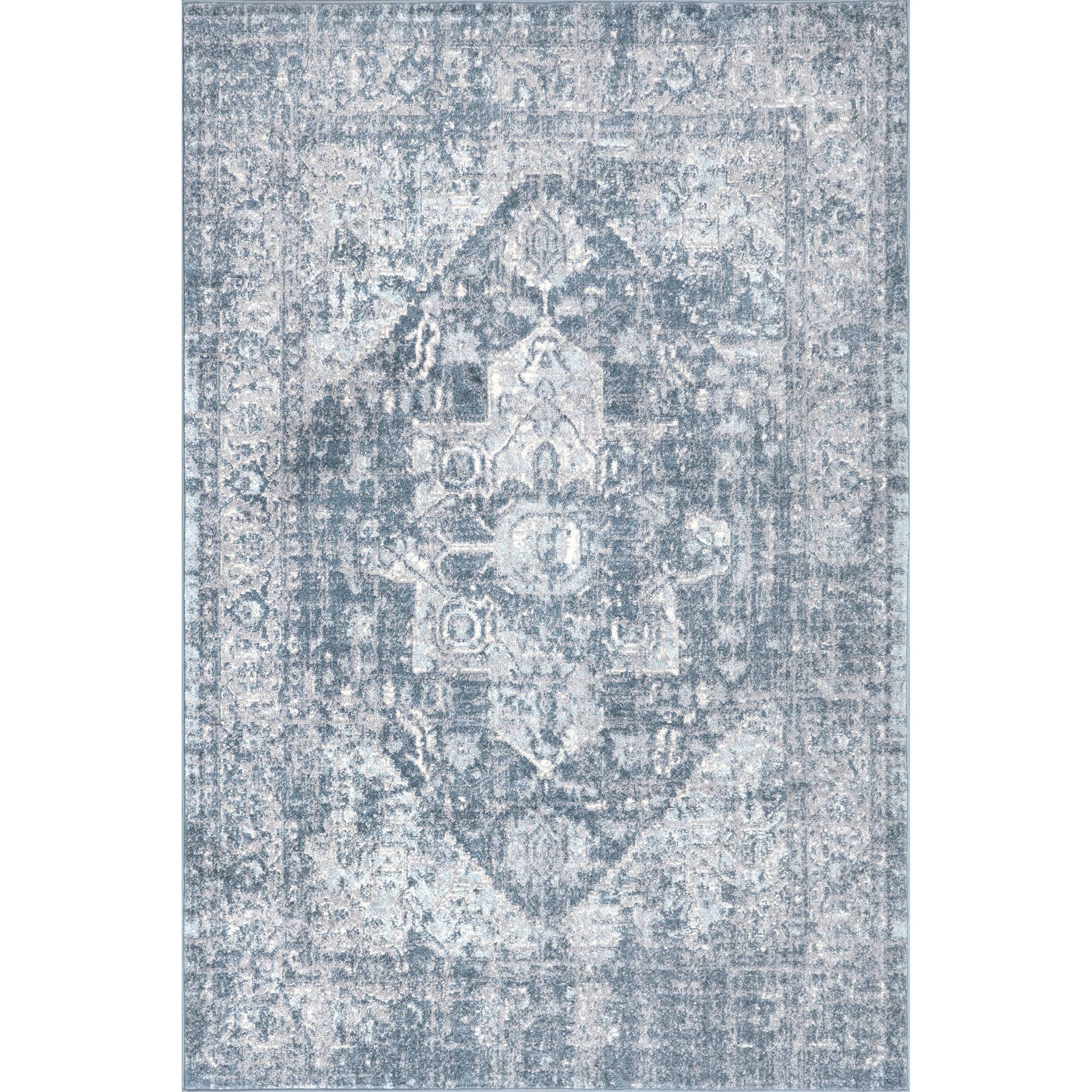 Nuloom 4x6 Justine Vintage Medallion Indoor Area Rug, Blue, Faded Persian Design, Stain Resistant, BedroomLiving Room, Kitchen,