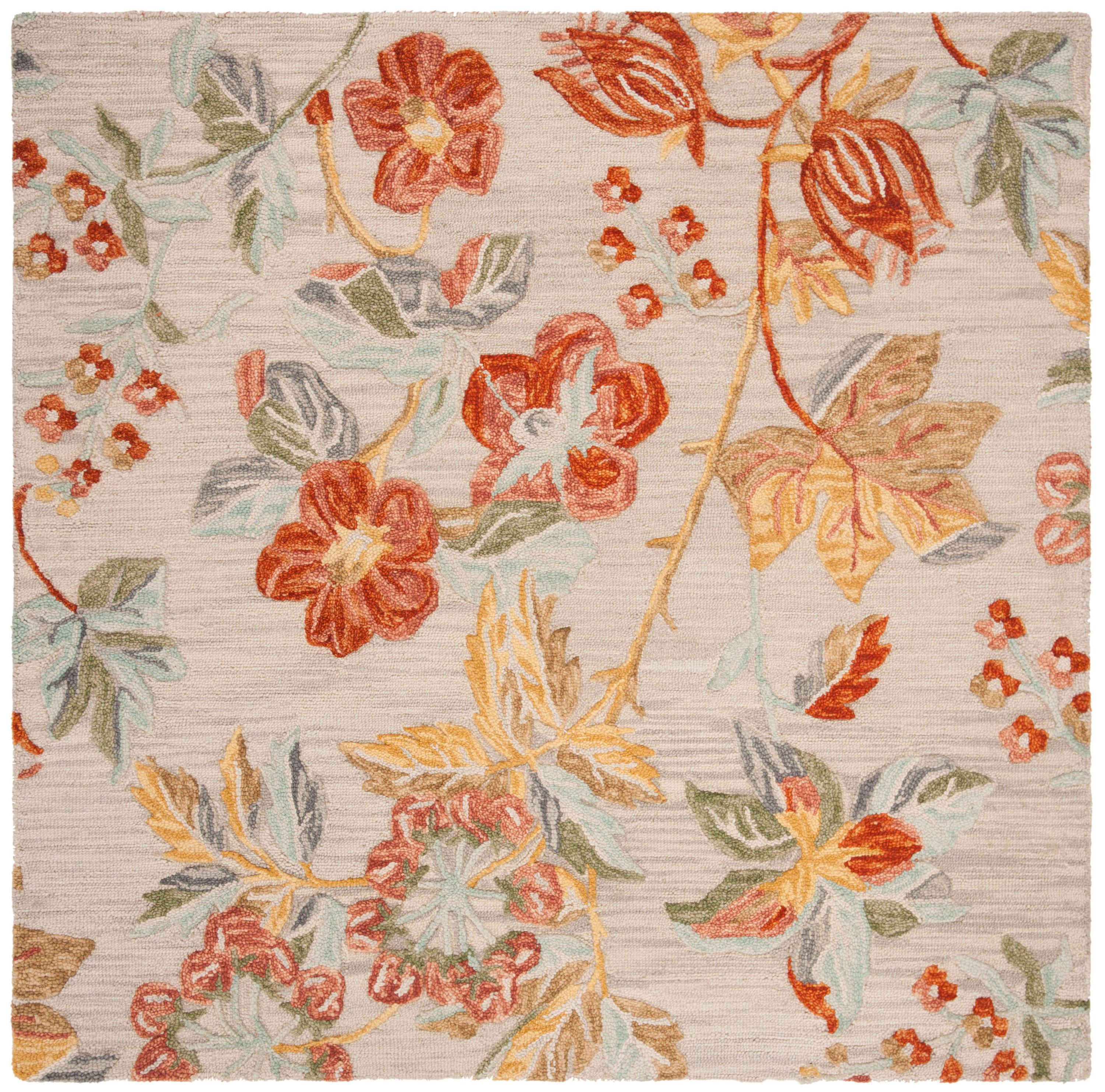 Blossom BLM458 Hand Tufted Area Rug - Grey/Red - 4'x4' - Safavieh.