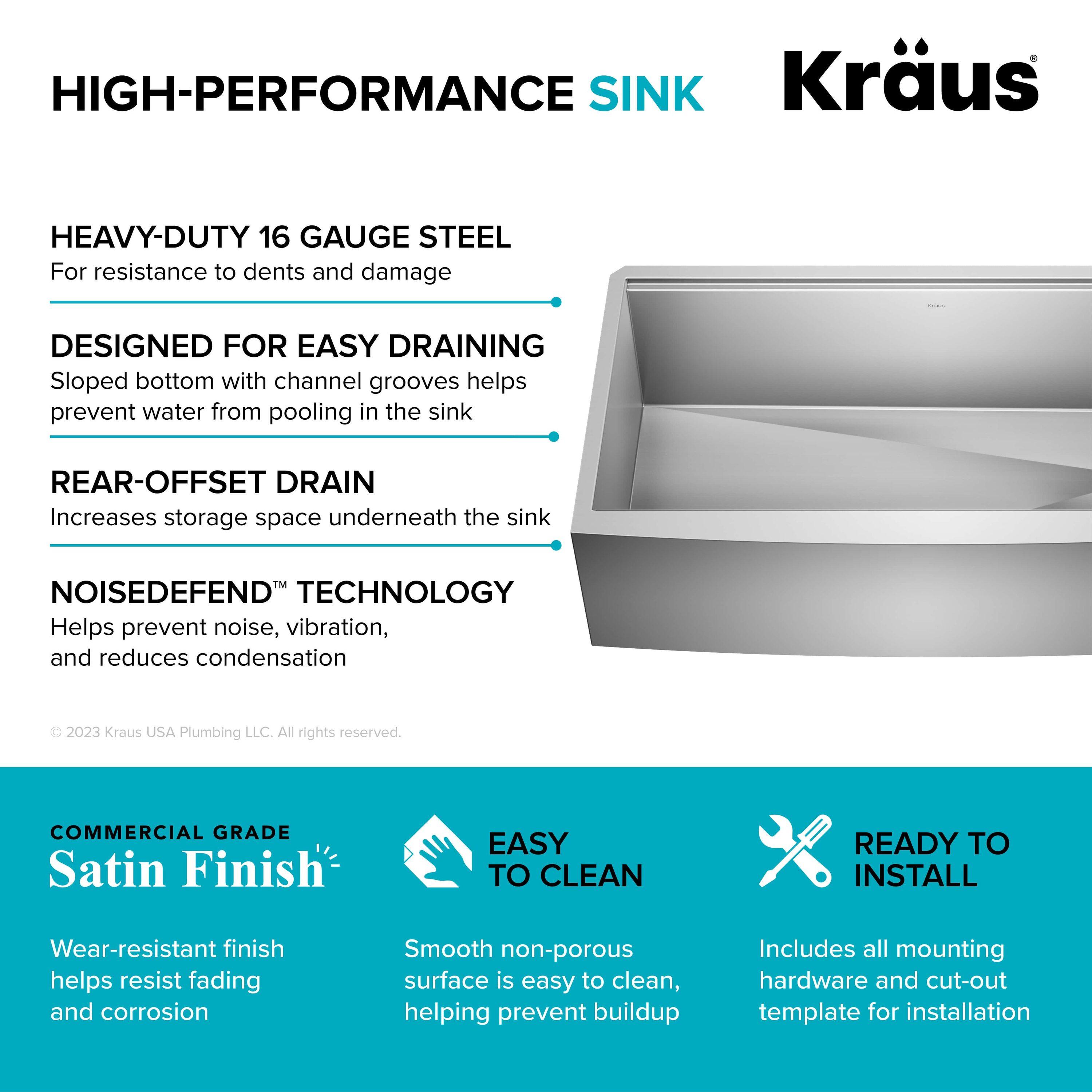 KRAUS Kore™ Workstation 36-inch L 16 Gauge Stainless Steel Single Bowl Farmhouse Kitchen Sink with Accessories