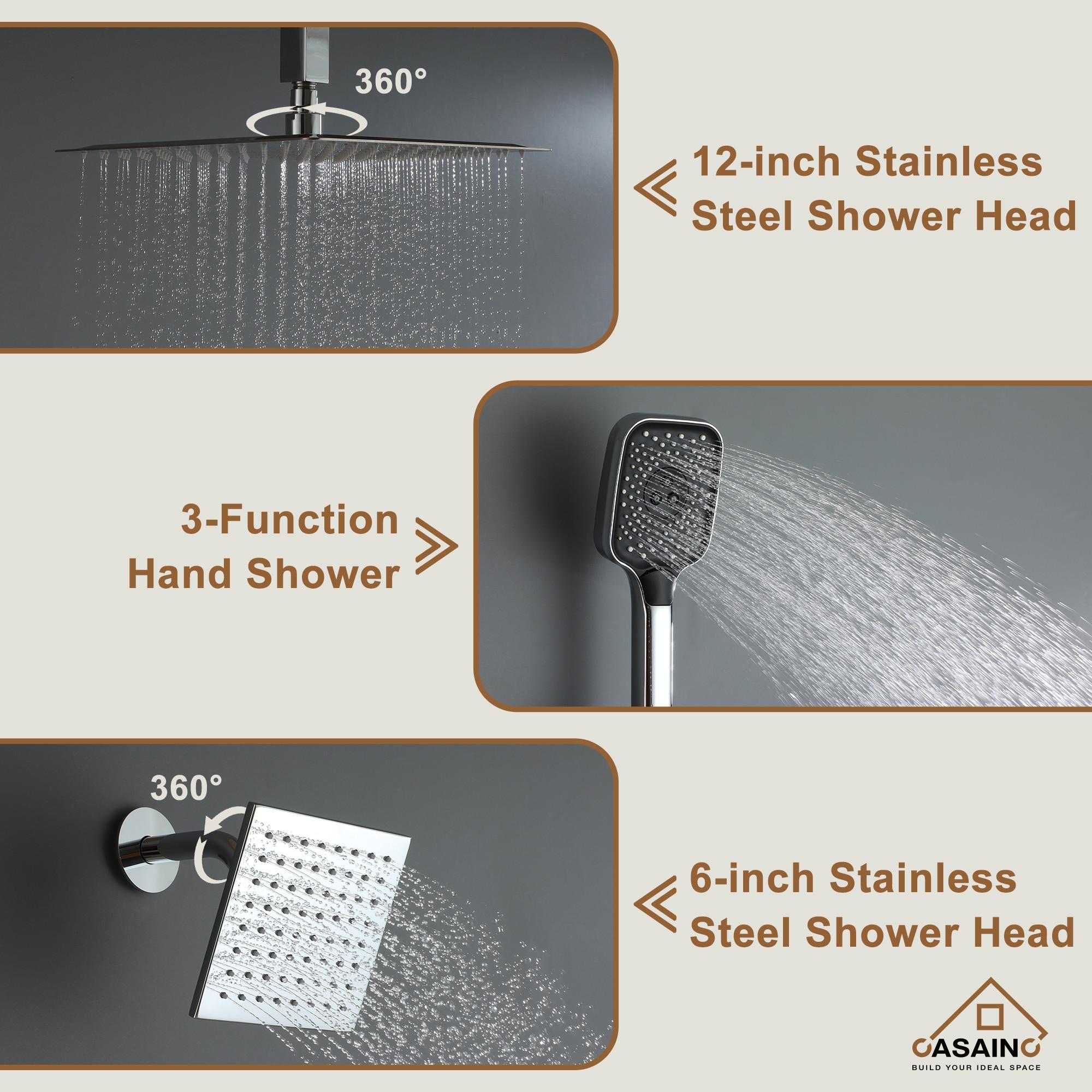 Rainfall Symphony 3-Function Dual Shower Head Thermostatic Shower System with 3 Sprays Handheld