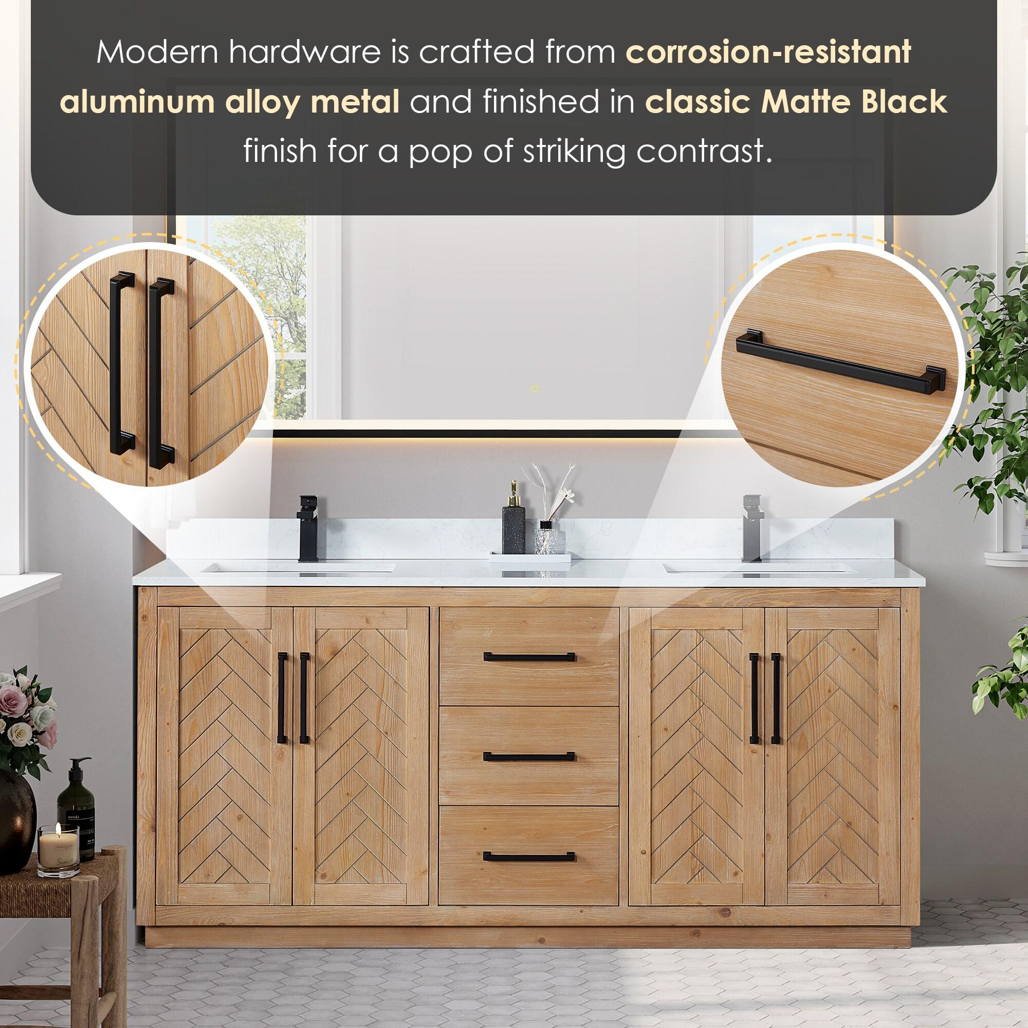 Anais 72" Wood Vanity in Light Brown with White Composite Stone Top with Mirror