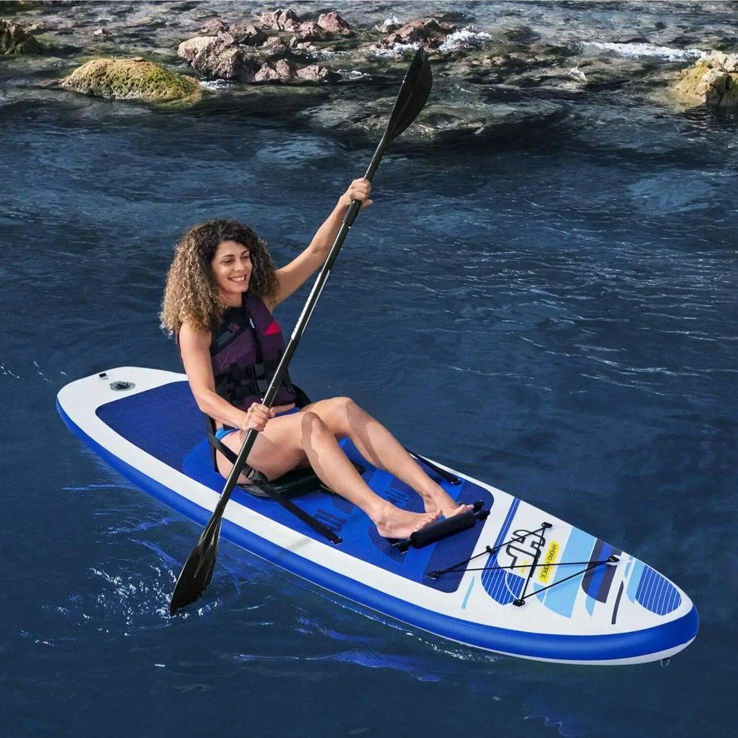 Bestway Hydro-Force Oceana Inflatable 10 Foot Stand Up Paddle Board and Kayak Water Sports Set with Paddle, Hand Pump, Coiled Leash, and Storage, Blue