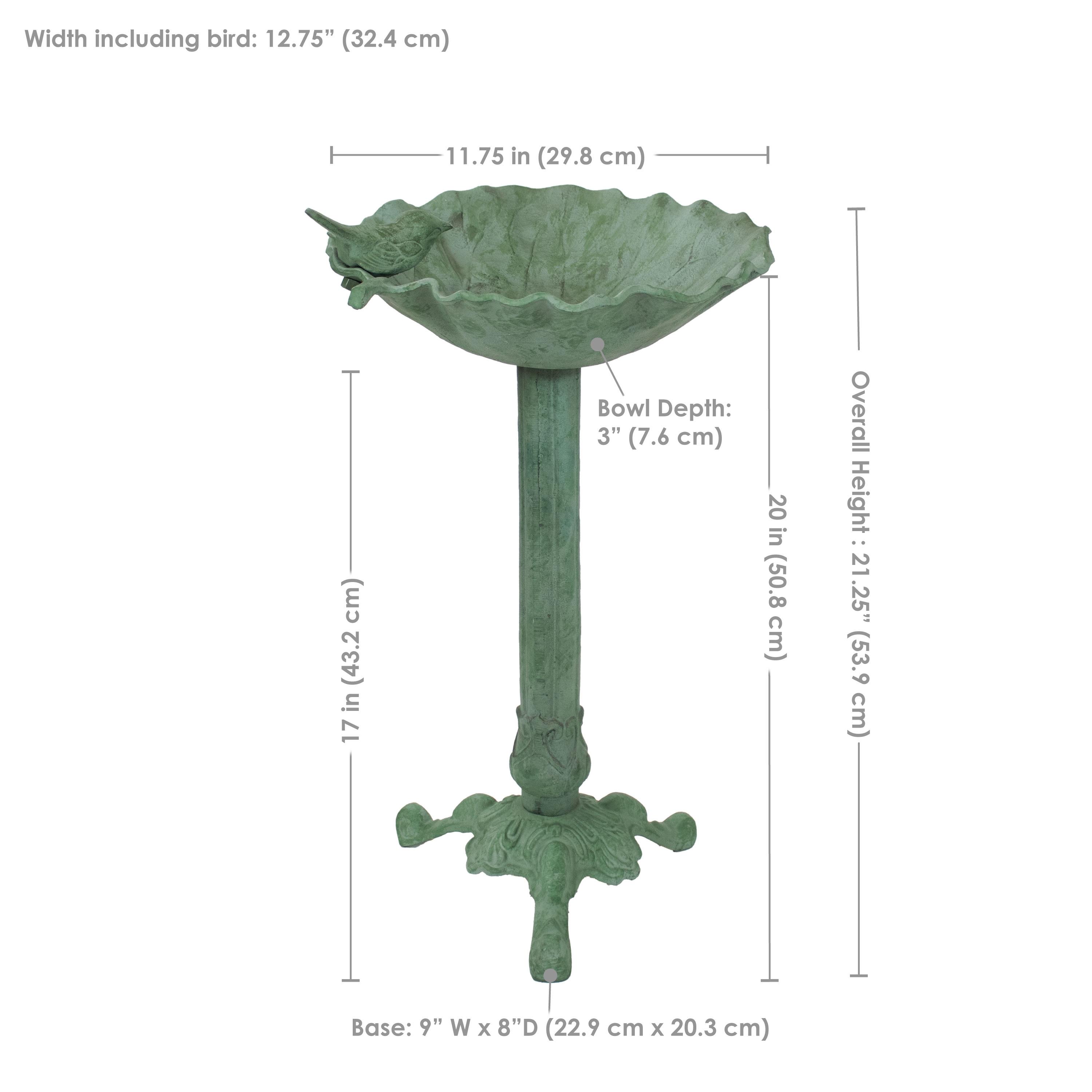 Autumnal Leaf Freestanding Cast Aluminum Outdoor Bird Bath - Green Patina