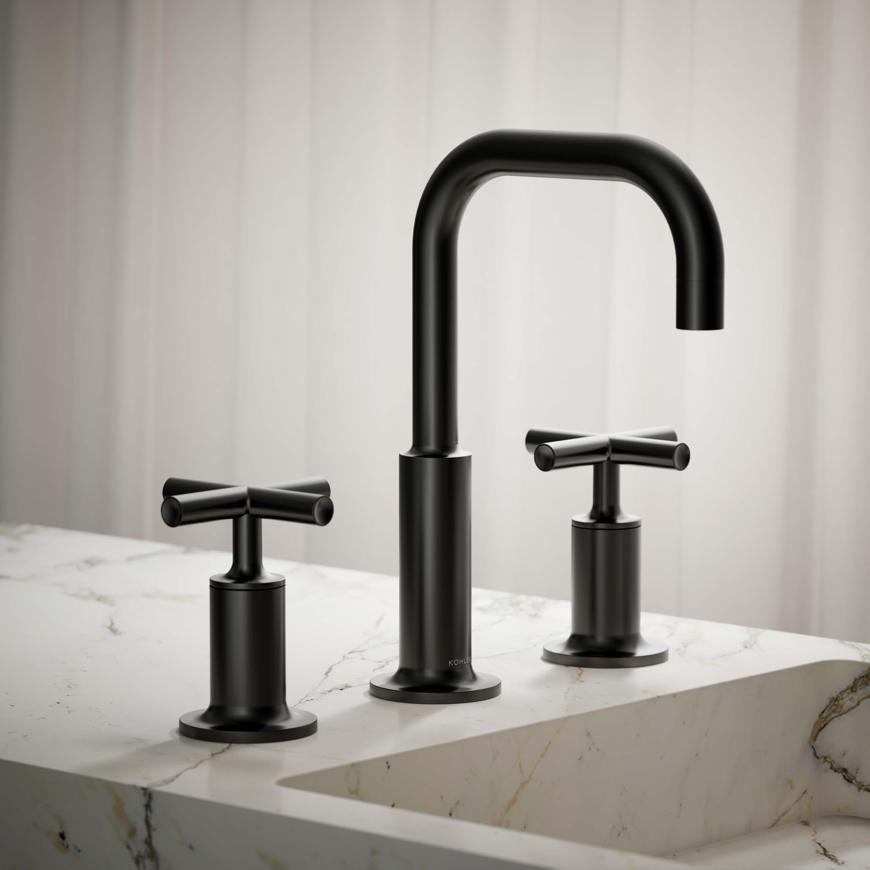 Kohler Purist® Widespread Bathroom Faucet with Pop-Up Drain Assembly, 3-Hole High Arc Cross Handle Bathroom Sink Faucet, 1.2 gpm
