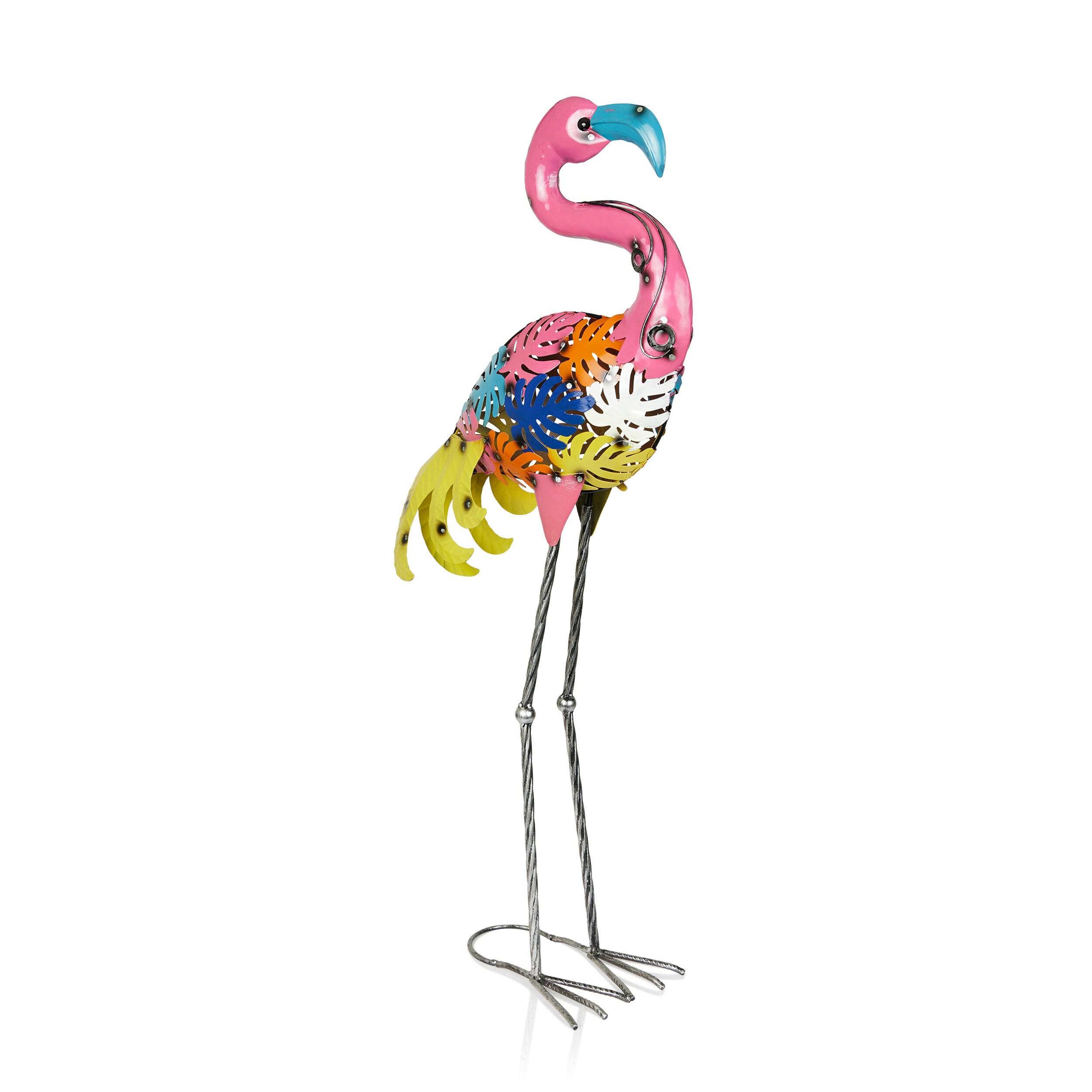 Alpine Corporation Metal Colorful Flamingo with Leaves Decor