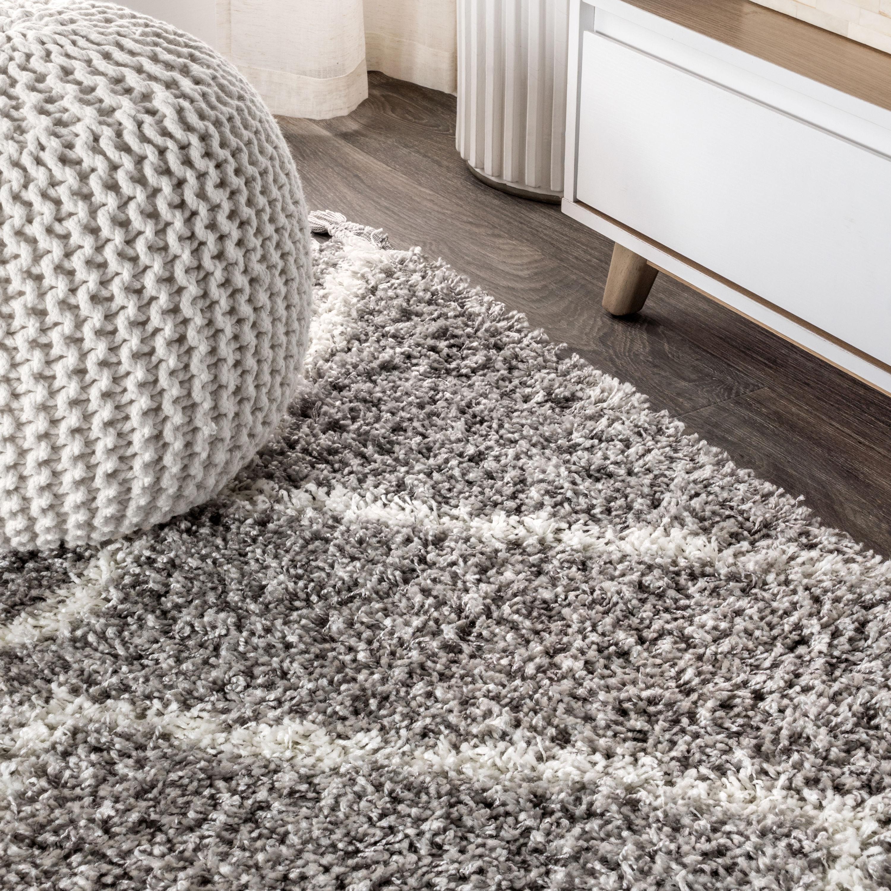 3'x5' Mercer Shag Plush Tassel Moroccan Diamond Area Rug, Grey/Cream - JONATHAN Y