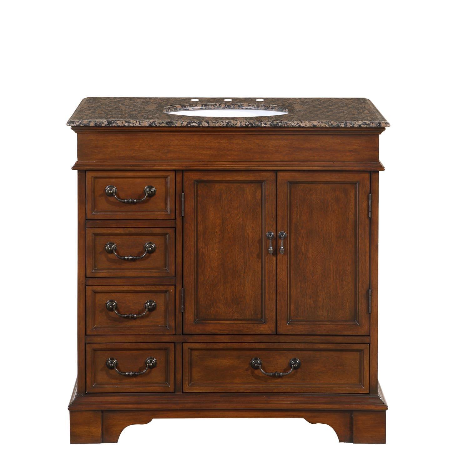 Silkroad Exclusive Transitional Baltic Brown Granite Bathroom Vanity- Single Sink - 36 in. Wide