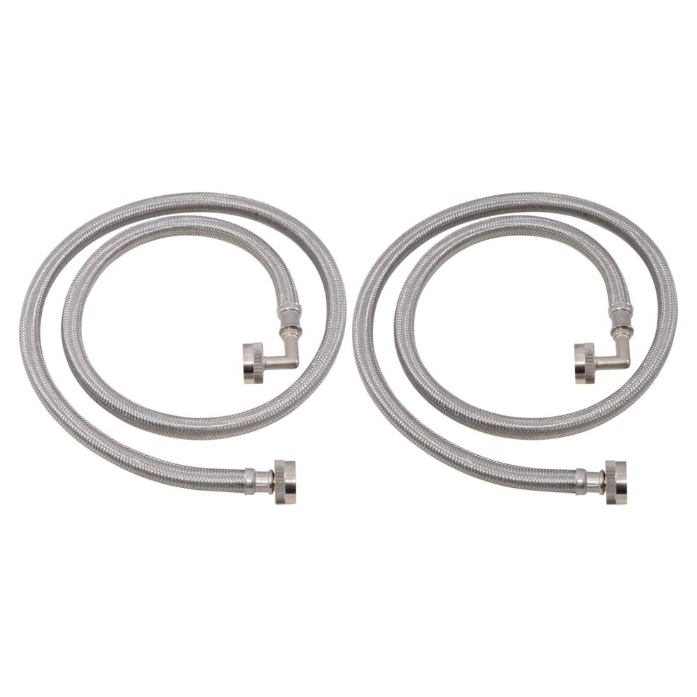 Eastman Washing Machine Connector, Pack of 2, 3/4 Inch FHT Connection, 90 Degree Elbow, 4 Foot Braided Stainless Steel Washing Machine Hoses, 48376