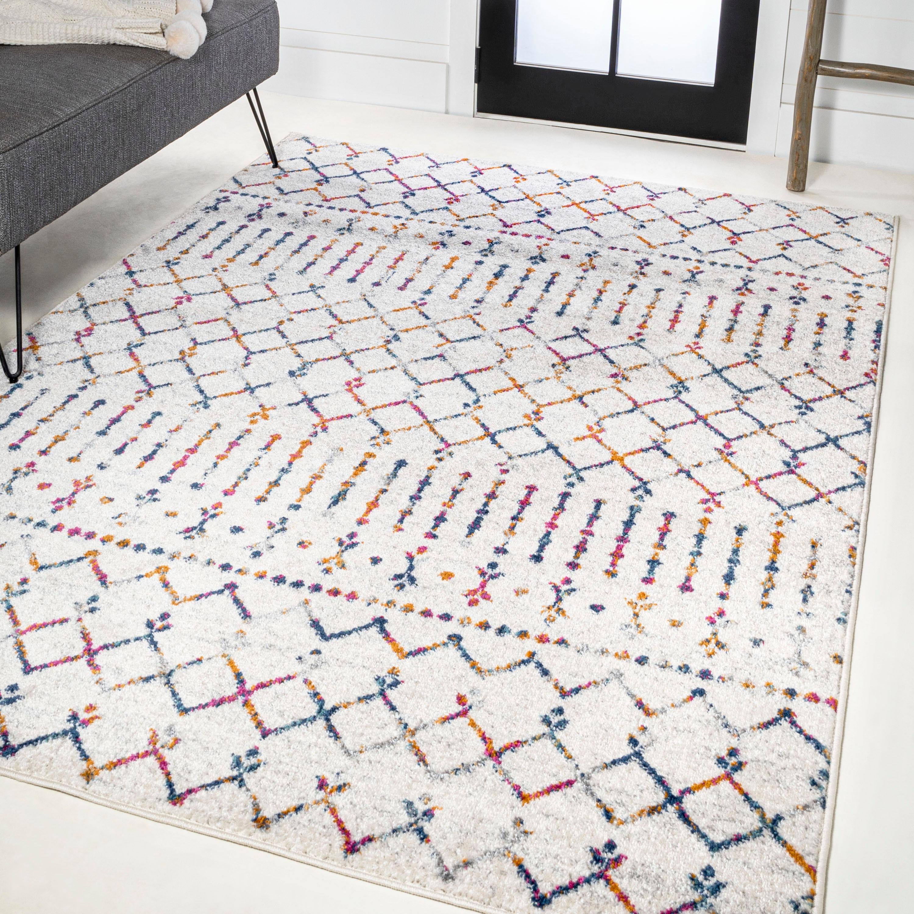 8'x10' Moroccan HYPE Boho Vintage Diamond Area Rug, Cream/Multi - JONATHAN Y