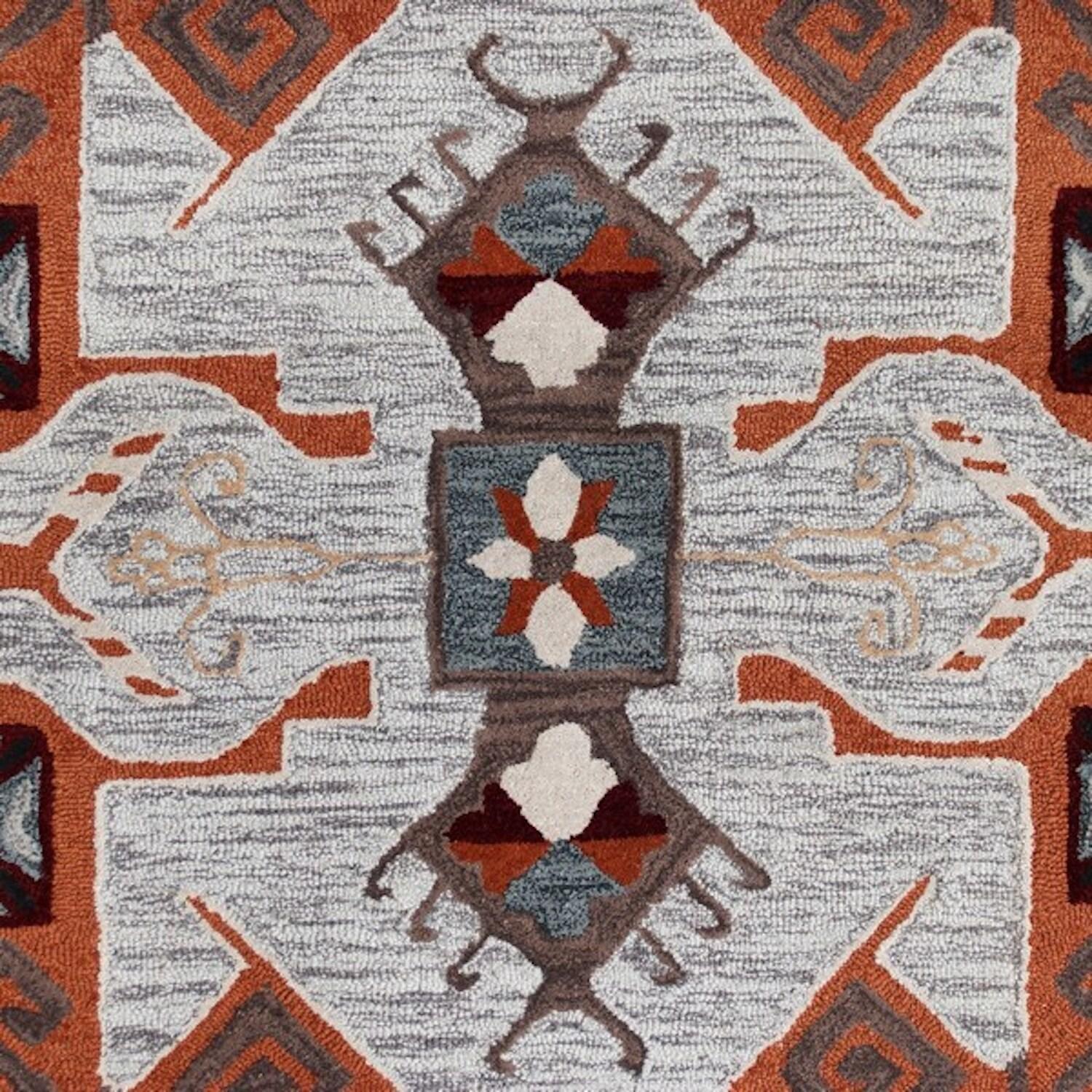 Ox Bay Talia 6' Octagon Terracotta/Gray Bordered Geometric Wool Indoor Area Rug