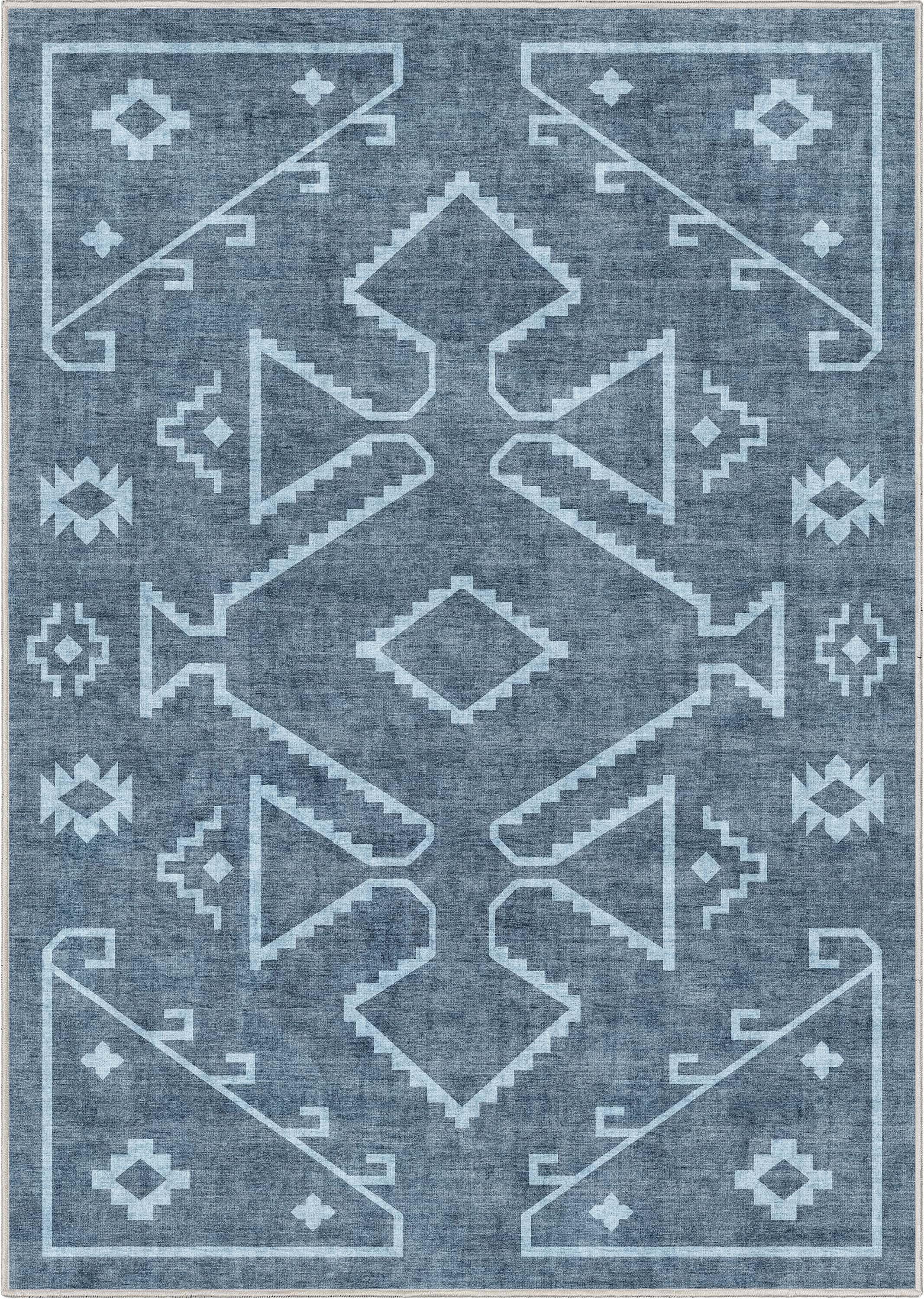 Kehr Bottineau Distressed Southwestern Blue Flat-Weave Rug