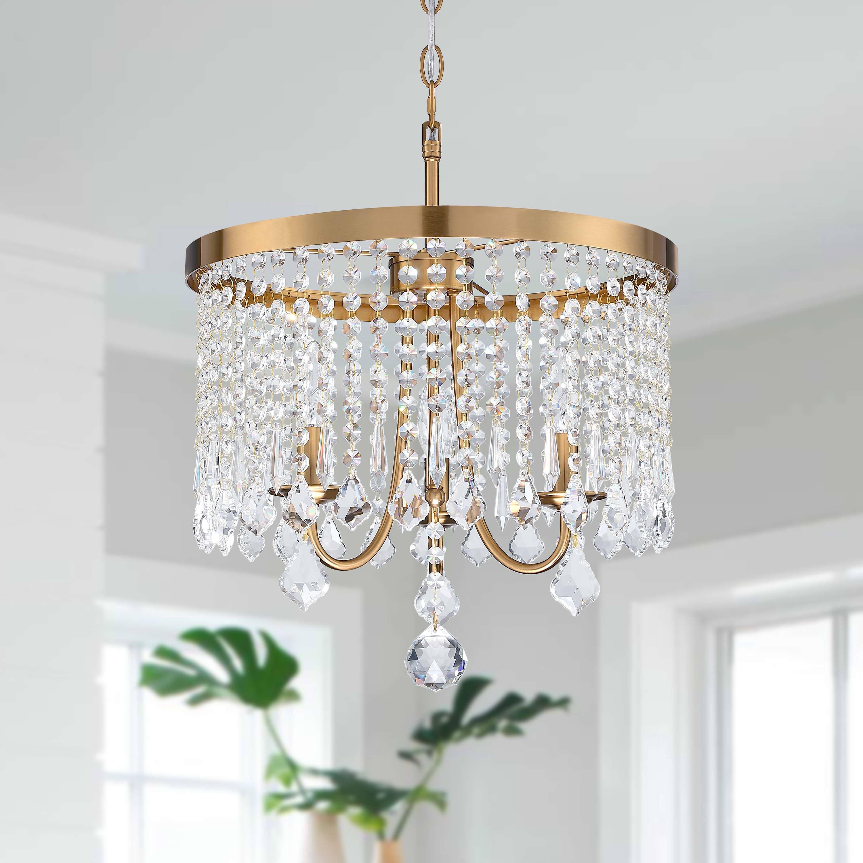 3-Light 16.25 in Antique Brass Finish Crystal Chandelier