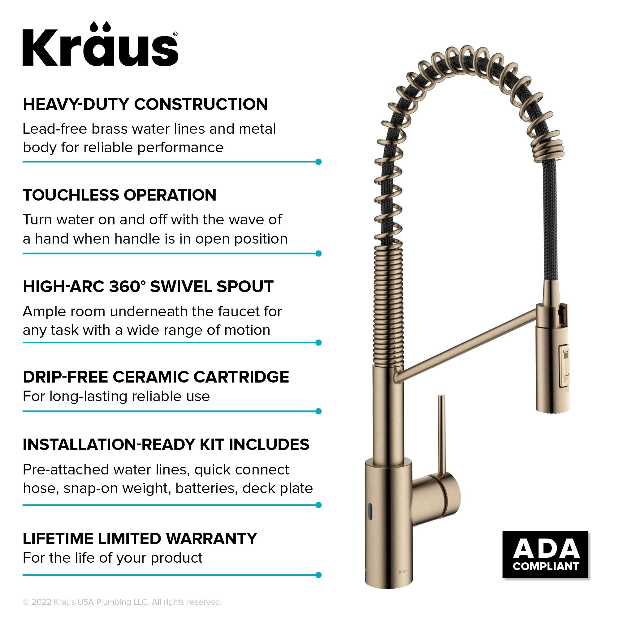 KRAUS Oletto Touchless Sensor Commercial Pull-Down Single Handle Kitchen Faucet with QuickDock Top Mount Assembly