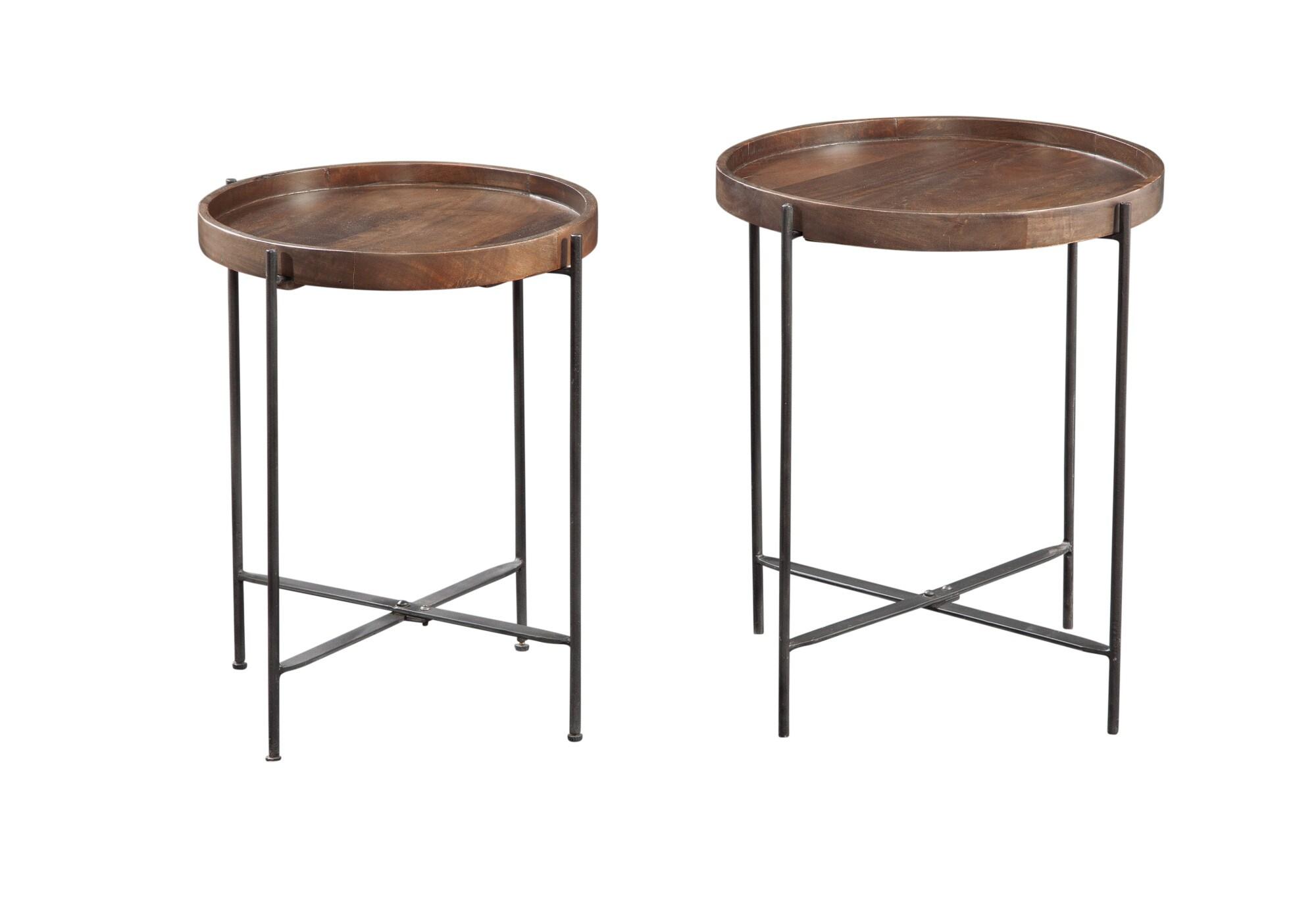 Set of 2 Capri Round Accent Tables Mango Wood with Iron Base - Steve Silver Co.