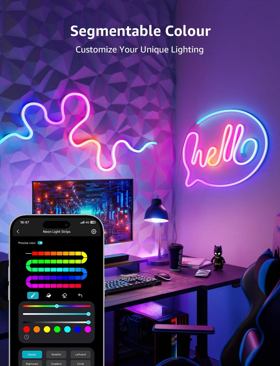 Lepro Lepro N1 AI Smart RGB Rope Lights, LLM AI Generated Lighting, LightBeats Music Sync, Color Segment DIY, Voice Control Via App, Wi-Fi & Bluetooth LED Strip Lights (Set of 6)