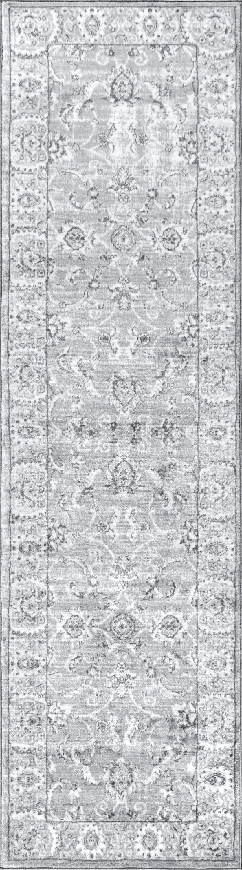 2'x8' Modern Persian Vintage Runner Rug, Light Grey - JONATHAN Y