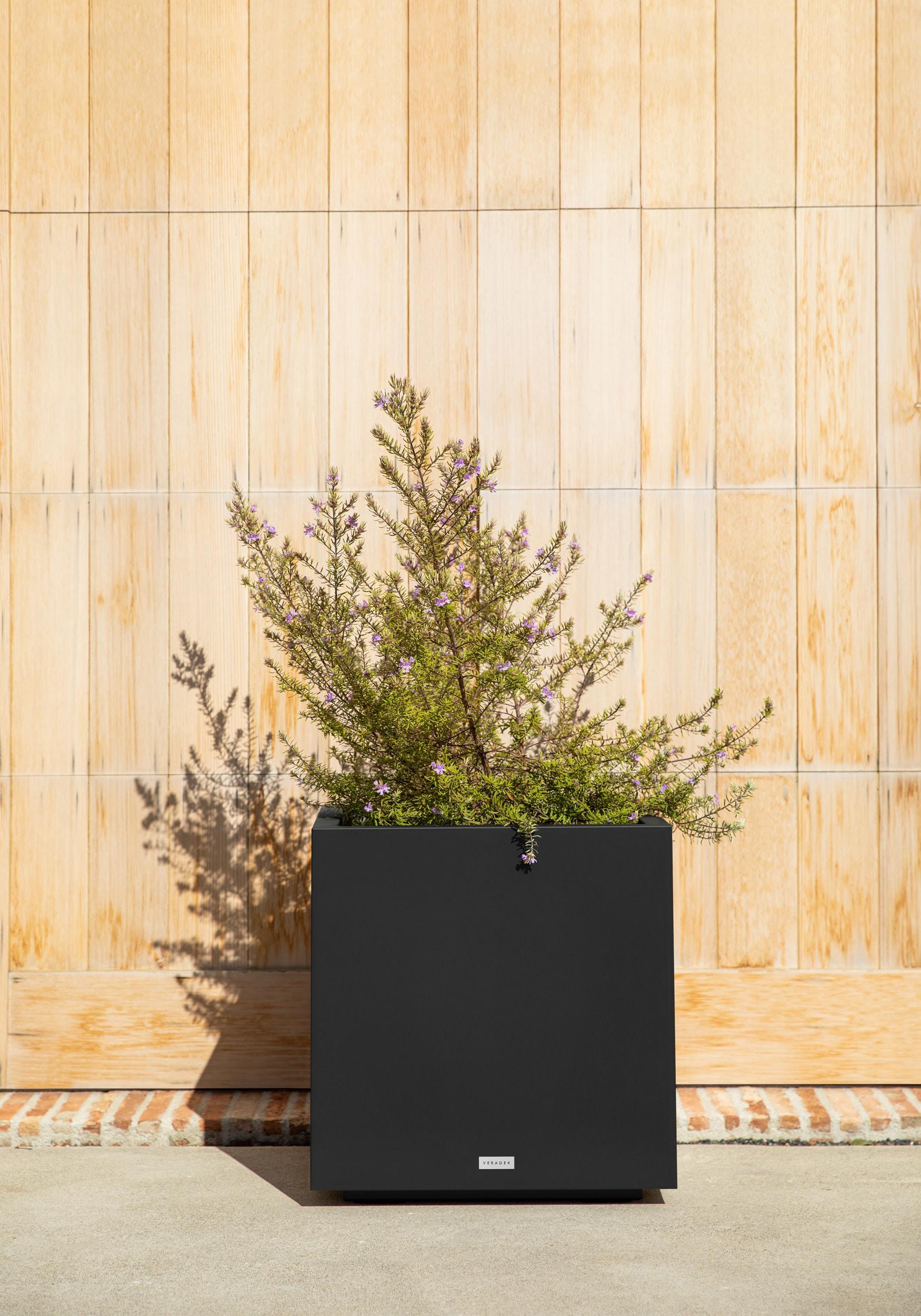 Veradek Block Series Cube Medium 22" Plastic Planter - Black