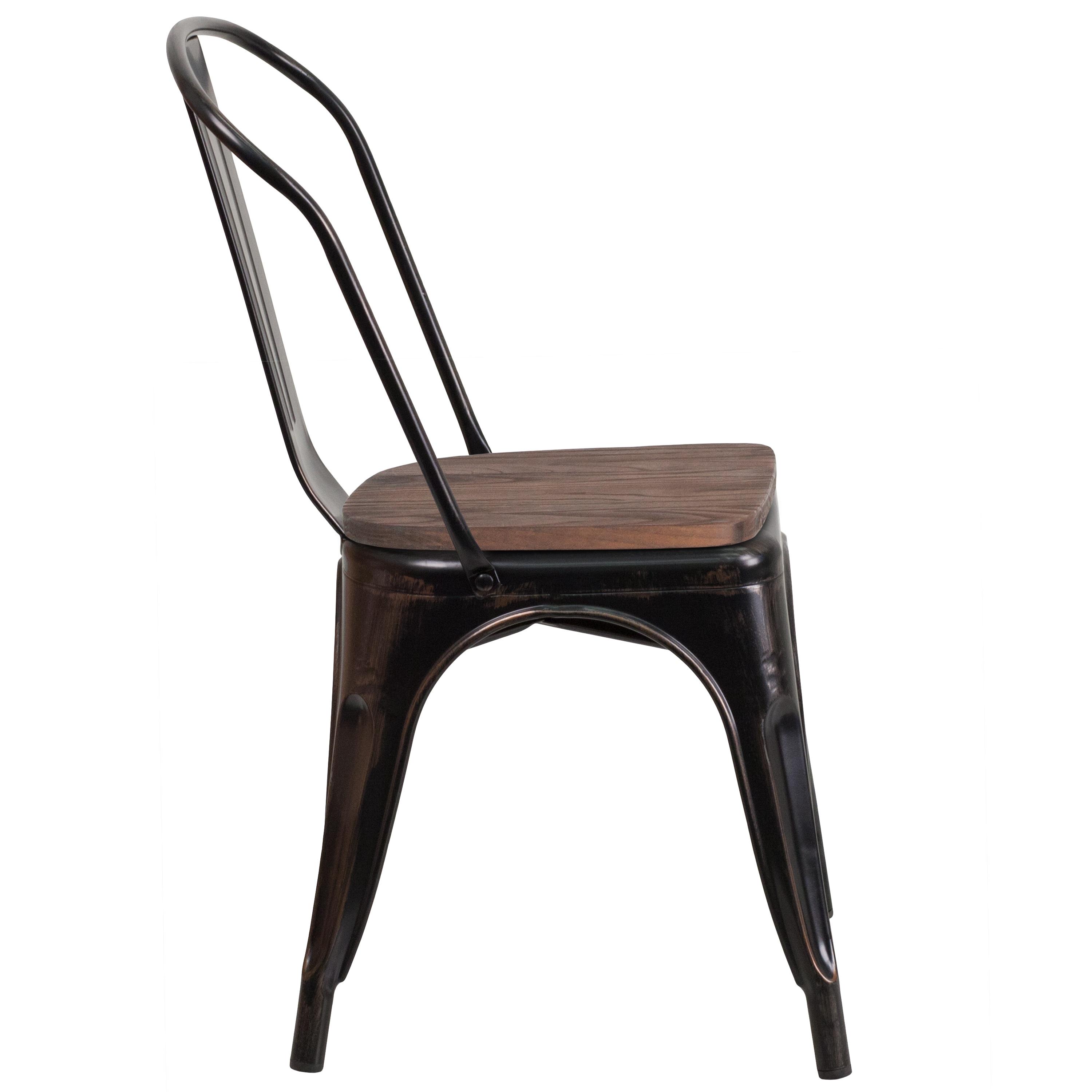 Flash Furniture Black-Antique Gold Metal Stackable Chair with Wood Seat