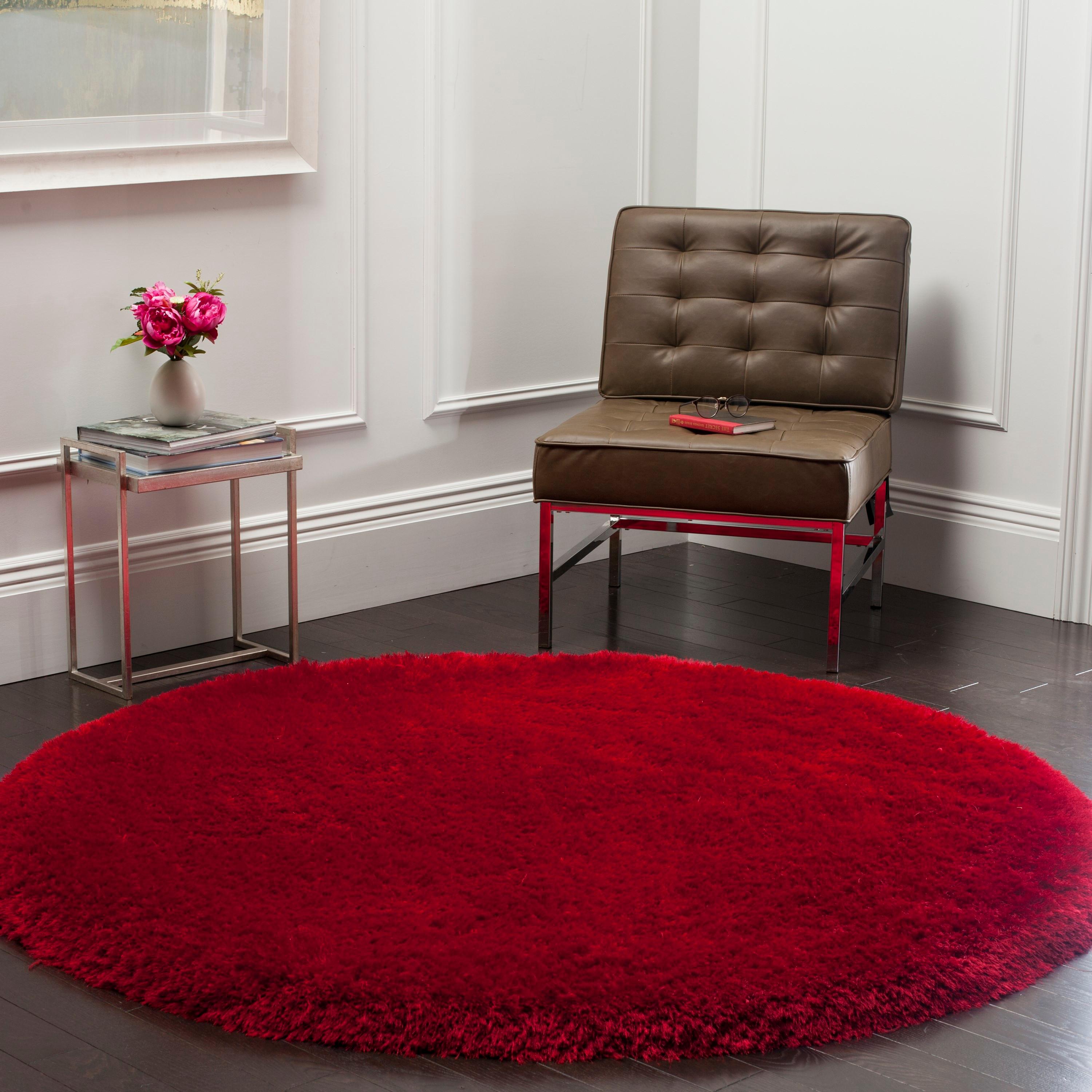 Luxe Shag SGX160 Hand Tufted Indoor Area Rug - Red - 8' Round - Safavieh