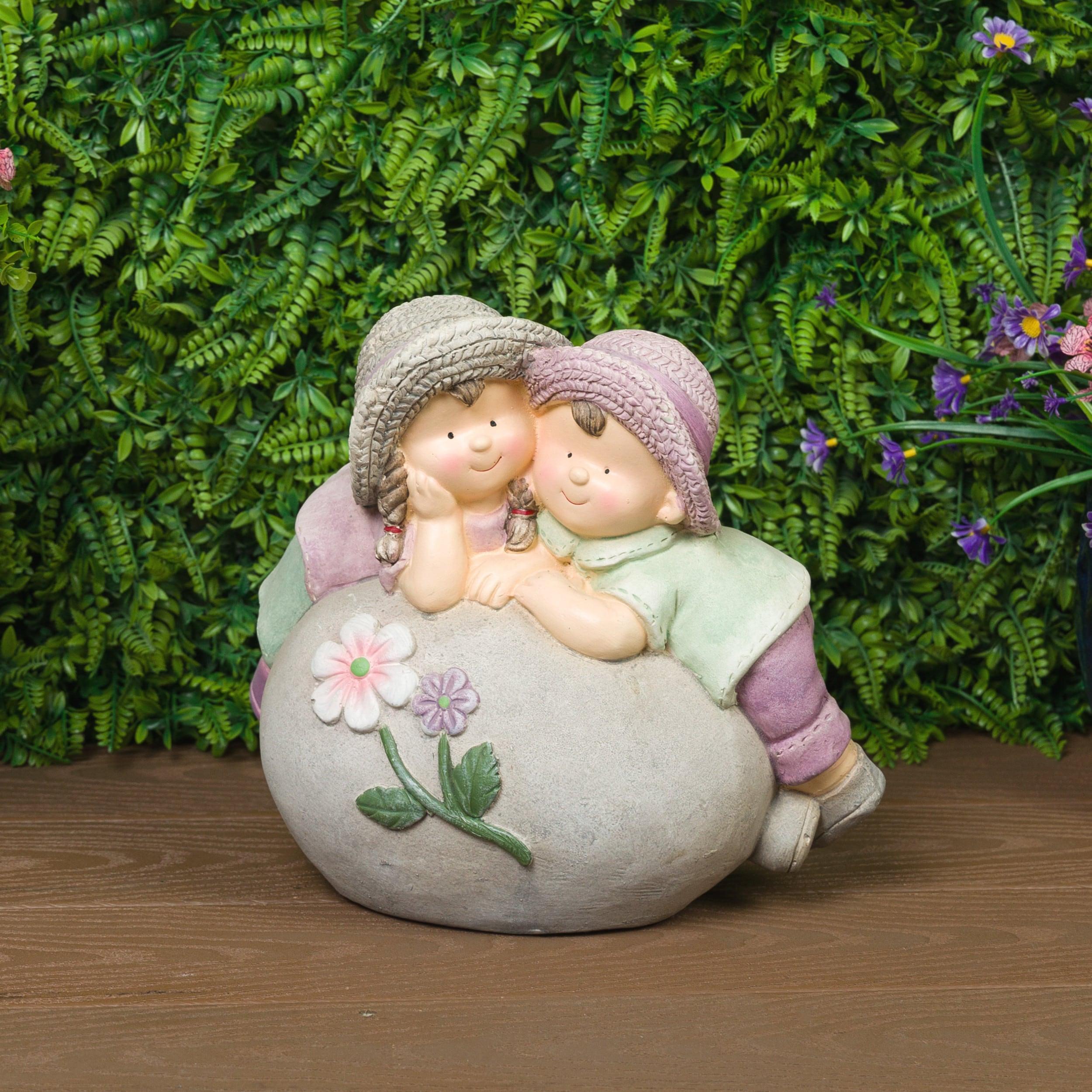 Alpine 11"H Children Leaning on Stone Garden Statue