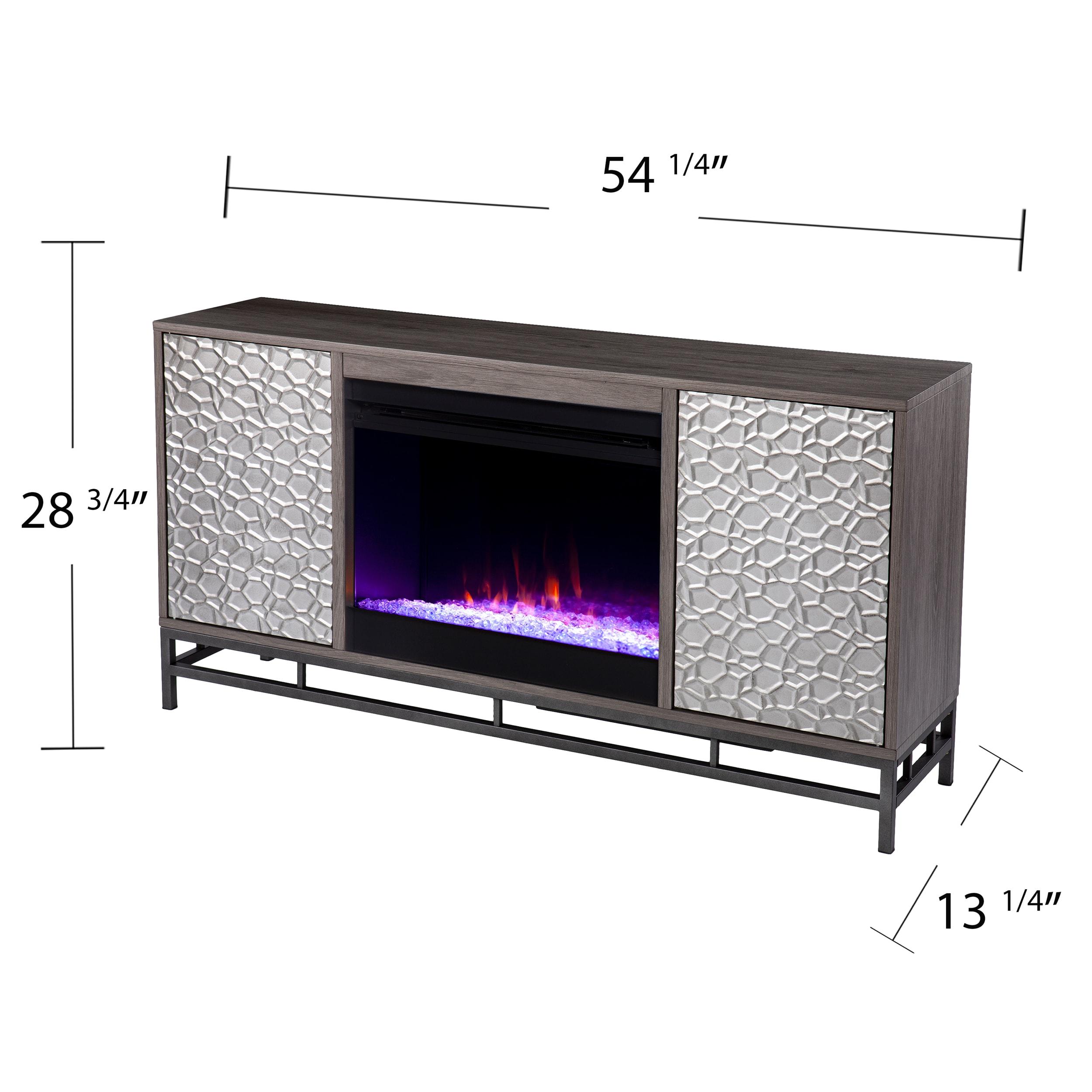 Hollesborne Color Changing Fireplace with Media Storage in Gray/Gunmetal Gray
