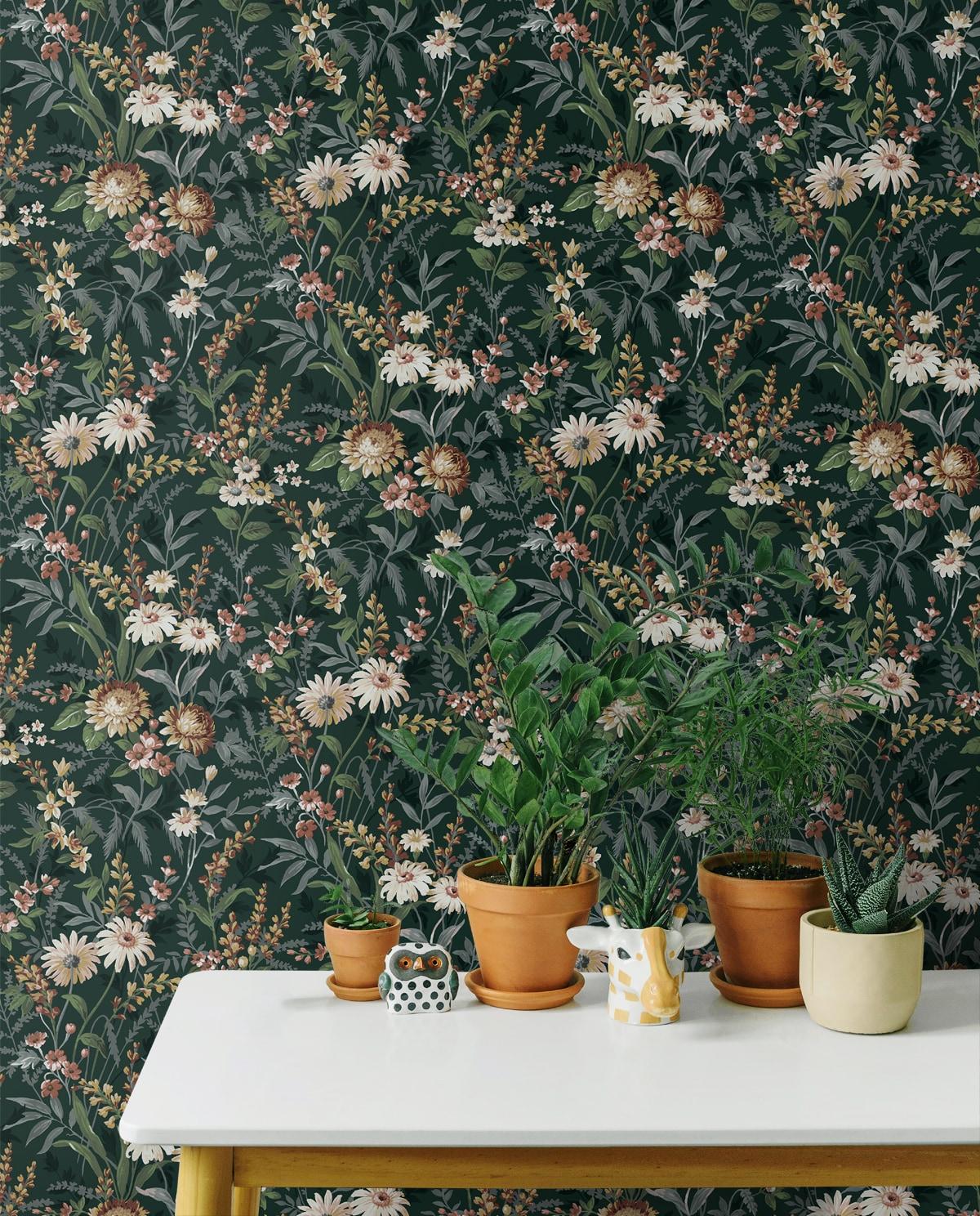 NextWall Vintage Floral Peel and Stick Wallpaper 20.5 in. W x 18 ft. L - Forest Green