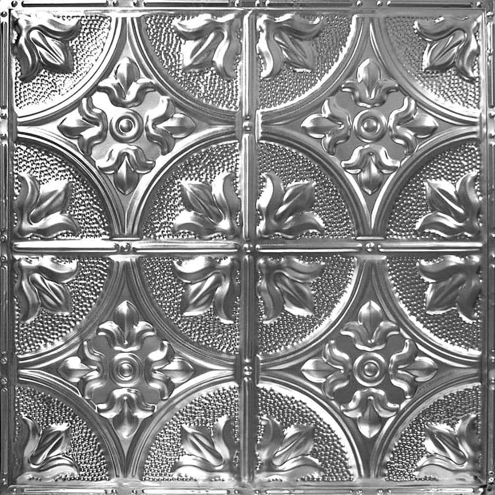 Brushed Satin Nickel 24" x 24" Decorative Tin Ceiling Tile