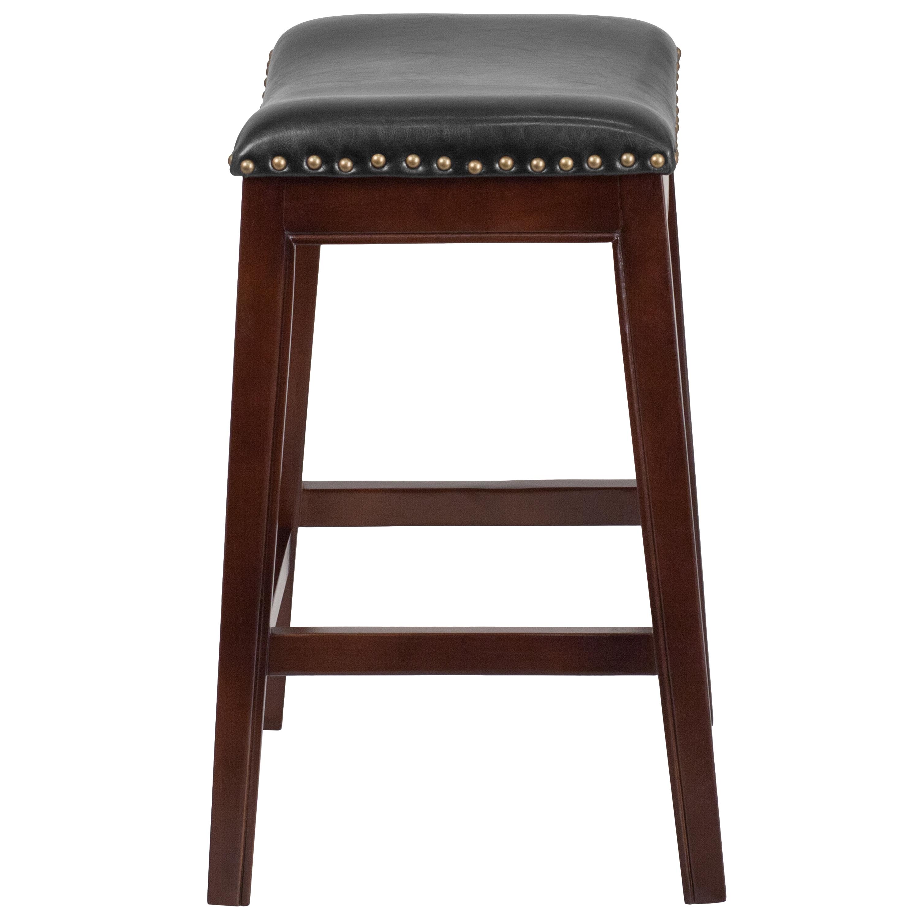 Flash Furniture 26'' High Backless Cappuccino Wood Counter Height Stool with Black LeatherSoft Saddle Seat