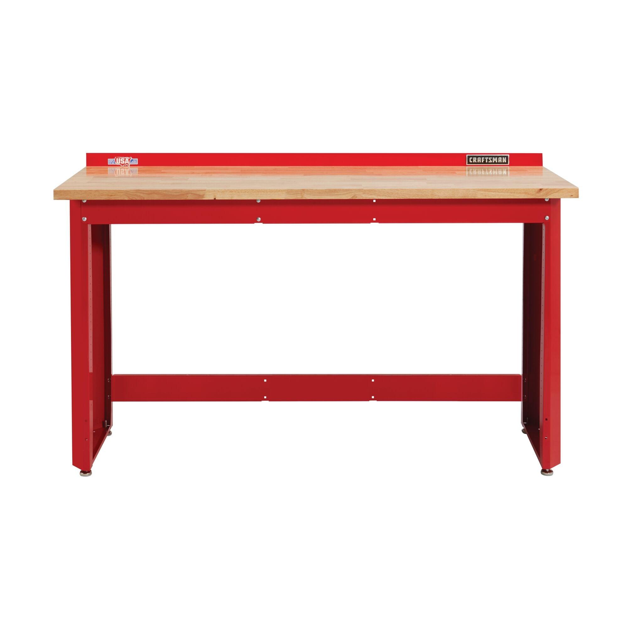 Red Steel 6-Foot Workbench with Butcher Block Top