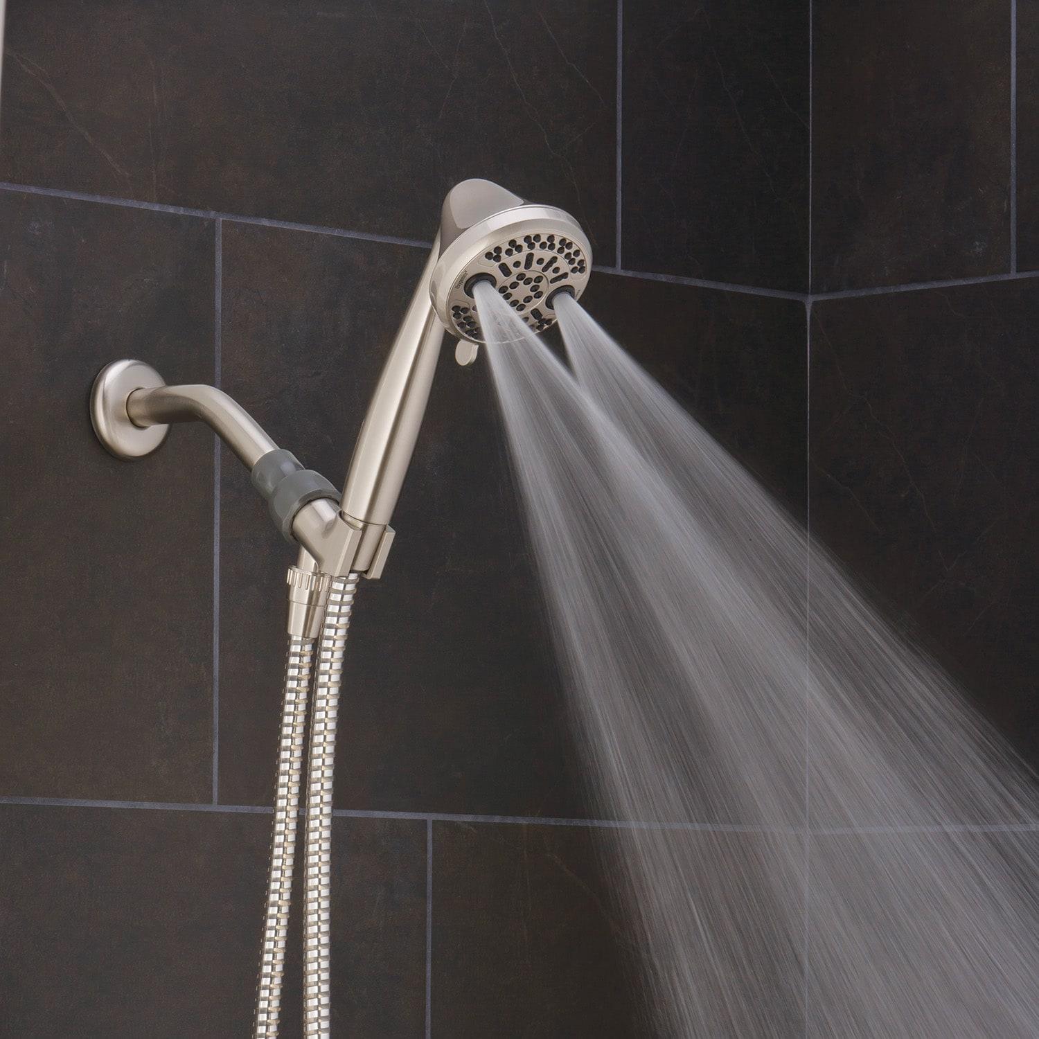 Brushed Nickel 3-Setting Handheld Showerhead with Pulse and Rain